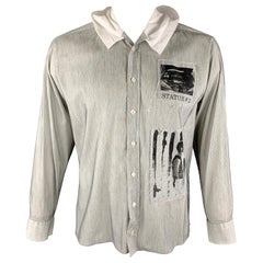 RAF by RAF SIMONS Size M Black & White Pinstripe Cotton Hooded Patches Shirt