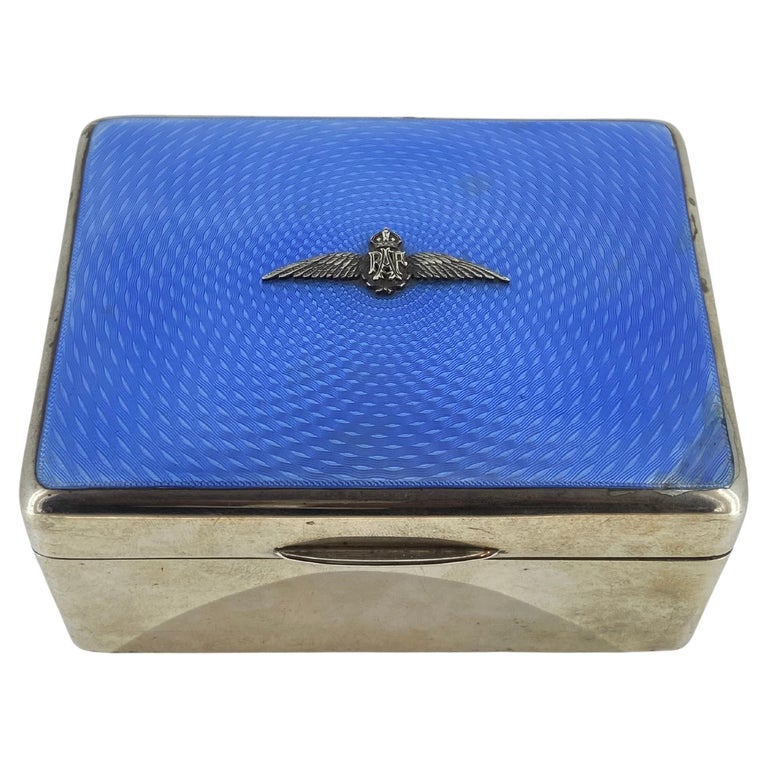 raf cigarette case RAF Silver and Guilloché Enamel Cigarette / Cigar Box, George V c1938.  Gieves Ltd at 1stDibs