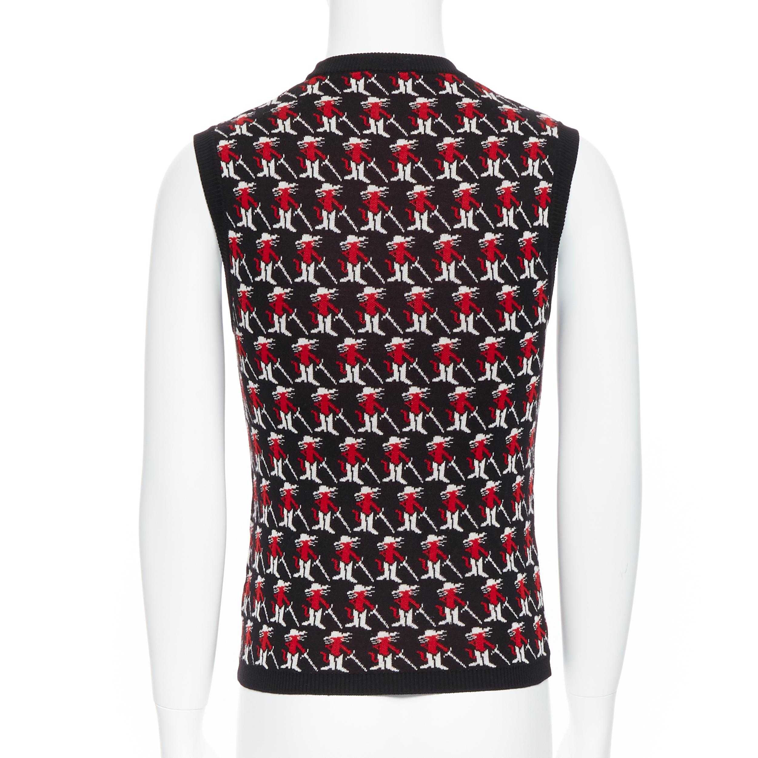 Black RAF SIMONS 100% merino wool red figurine knitted sleeveless sweater vest S