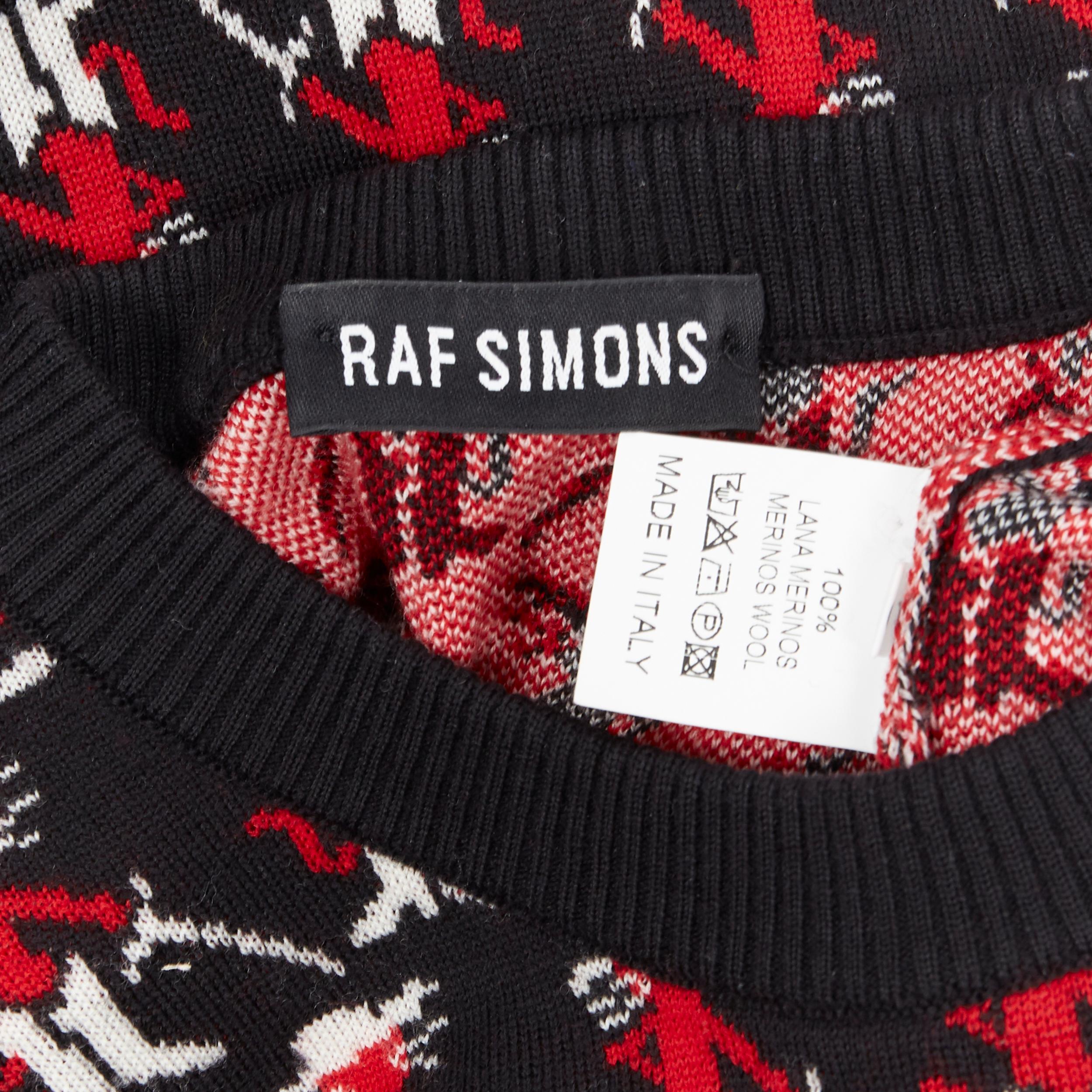 RAF SIMONS 100% merino wool red figurine knitted sleeveless sweater vest S 1