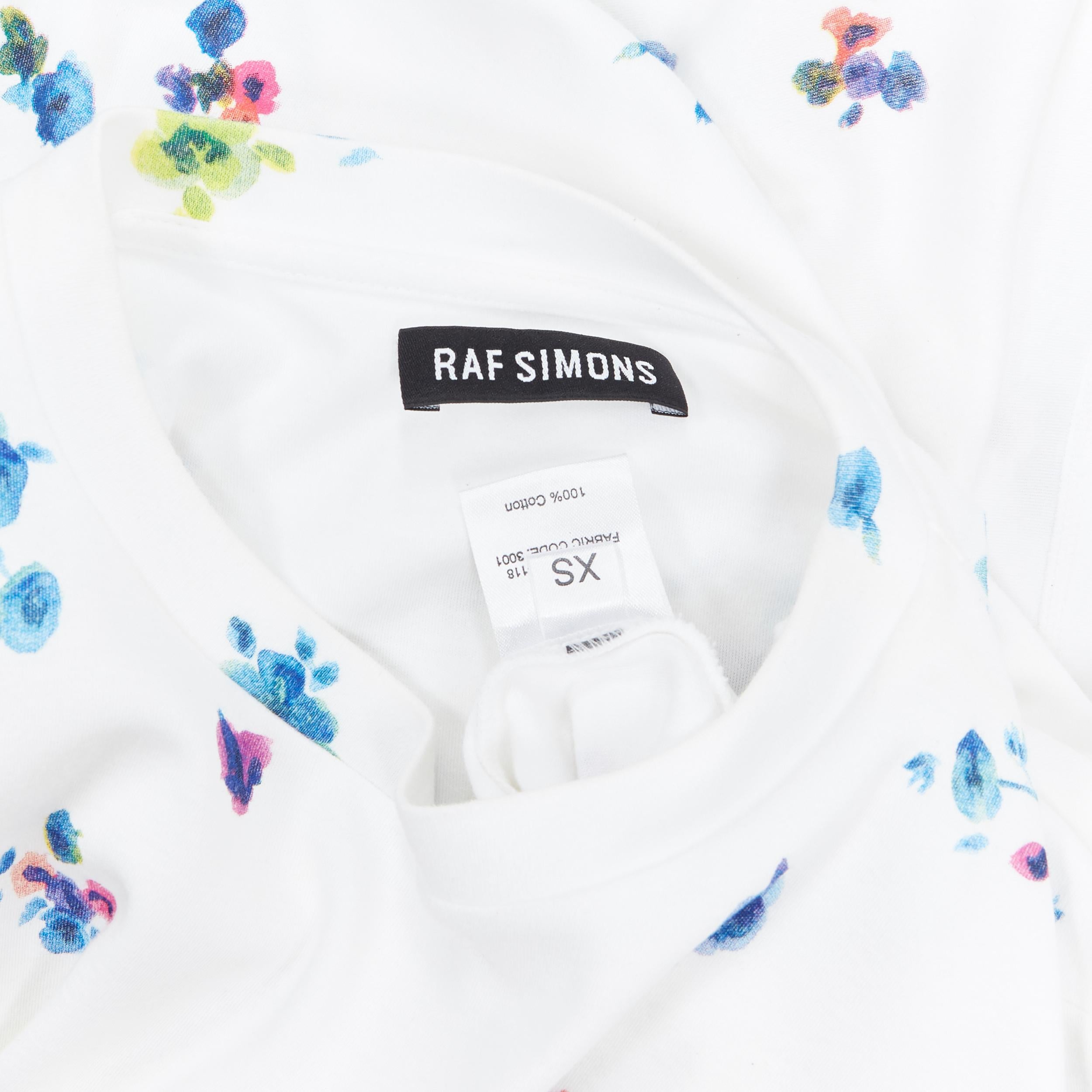 RAF SIMONS 100% white multicolor watercolor floral print short sleeve t-shirt XS 4