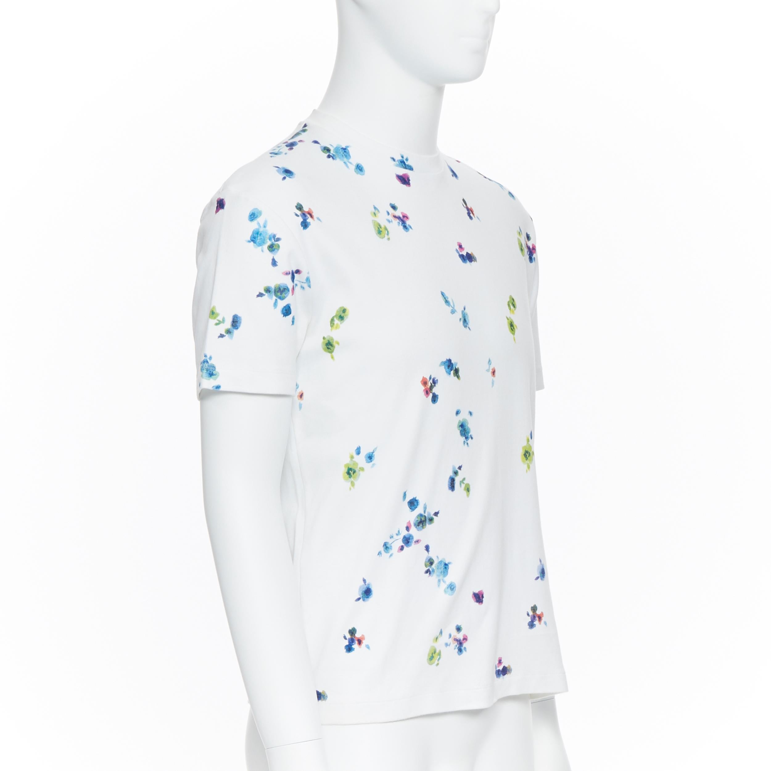 Gray RAF SIMONS 100% white multicolor watercolor floral print short sleeve t-shirt XS