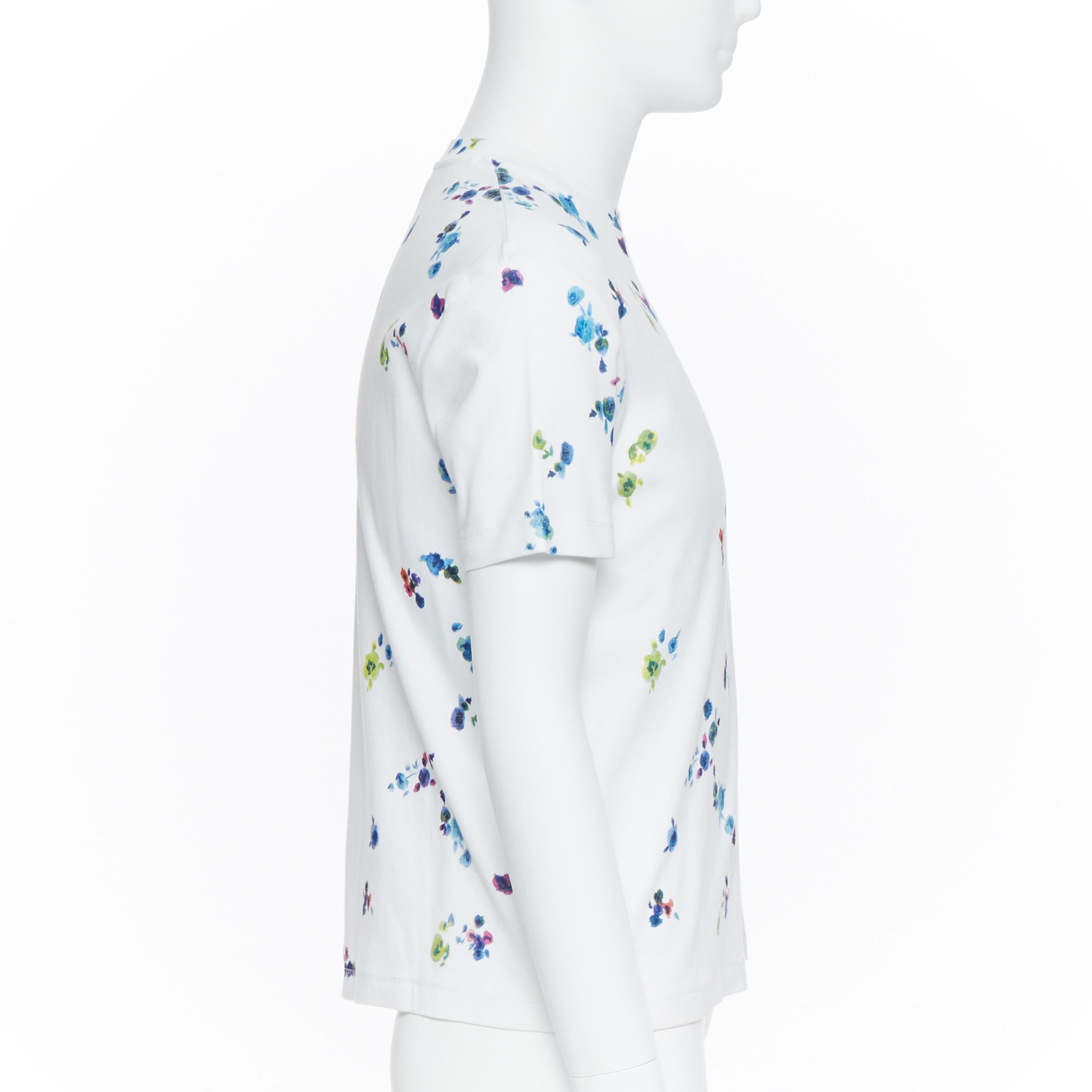RAF SIMONS 100% white multicolor watercolor floral print short sleeve t-shirt XS In Excellent Condition In Hong Kong, NT