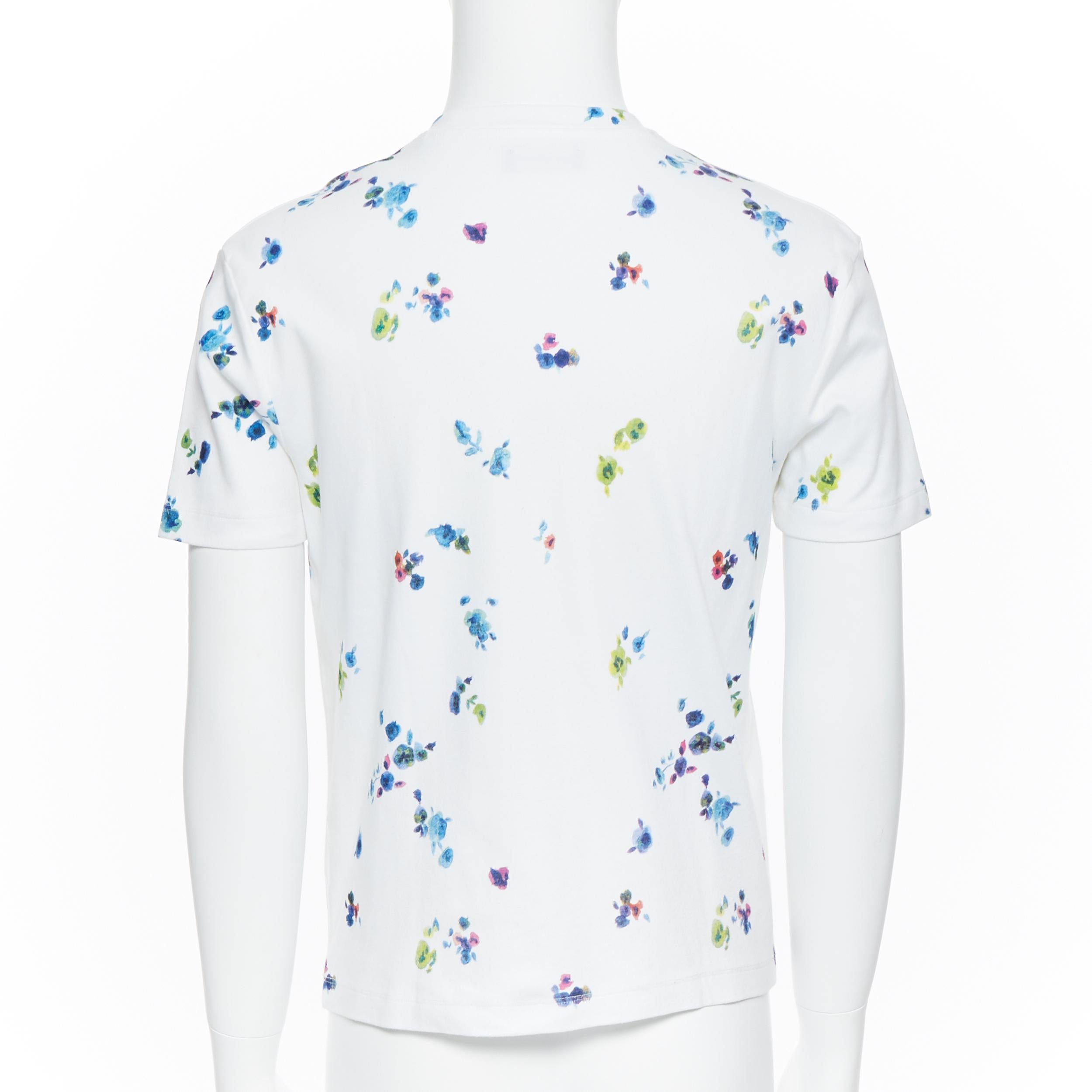 Men's RAF SIMONS 100% white multicolor watercolor floral print short sleeve t-shirt XS