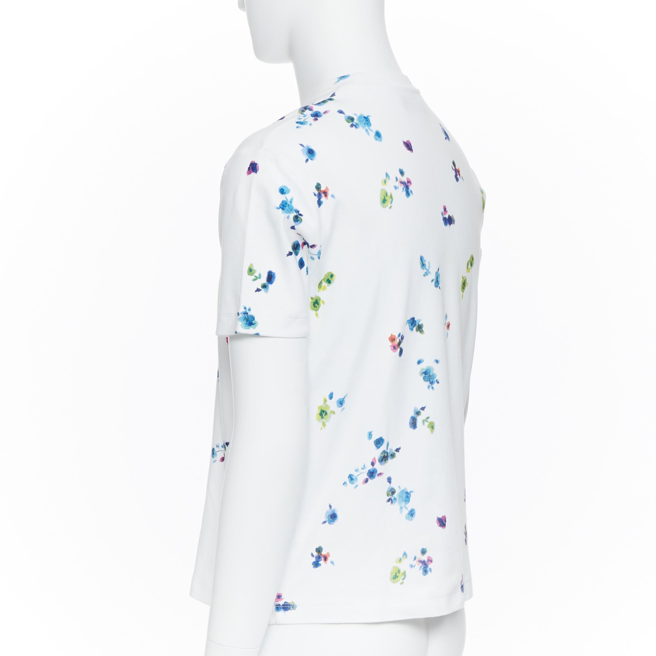 RAF SIMONS 100% white multicolor watercolor floral print short sleeve t-shirt XS 1