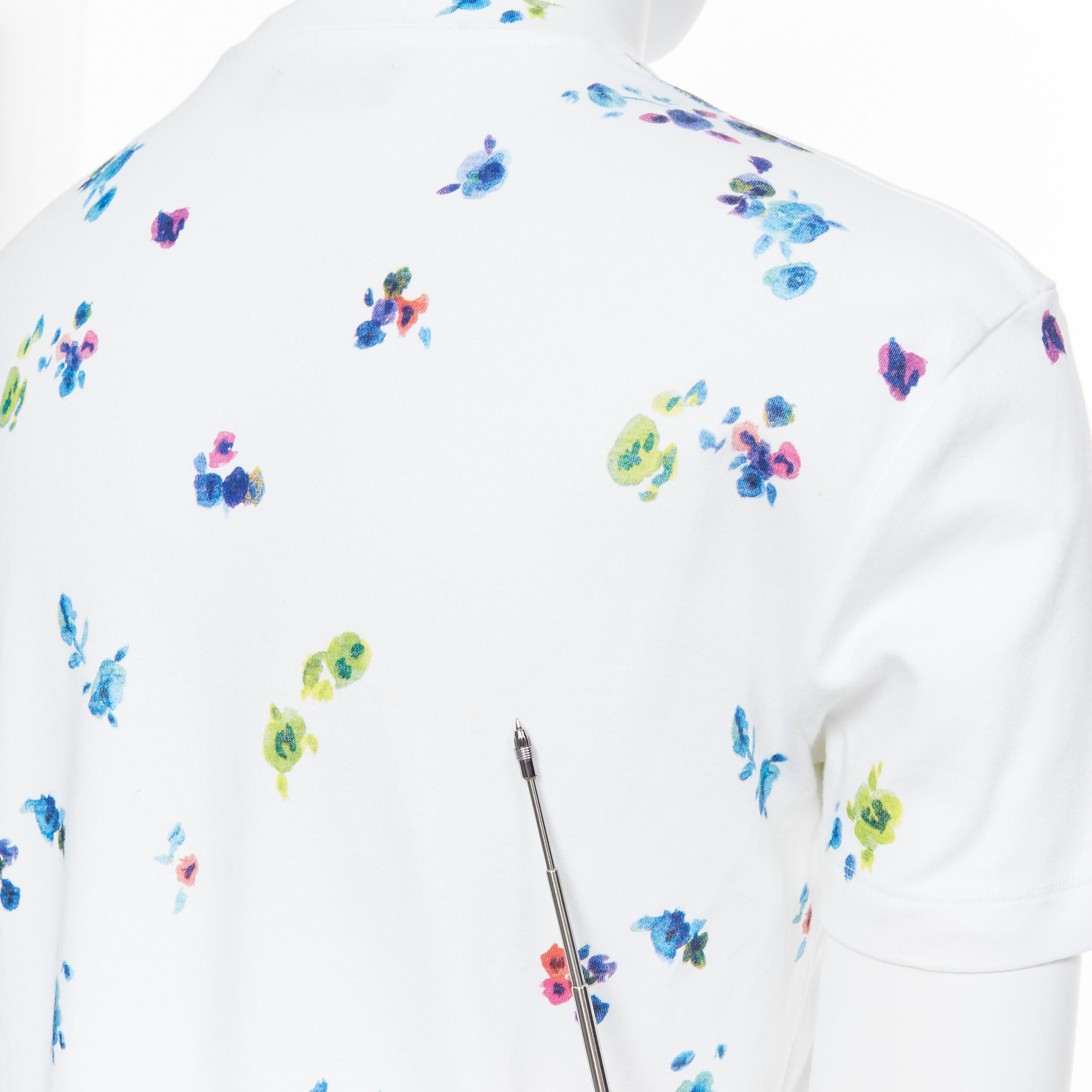 RAF SIMONS 100% white multicolor watercolor floral print short sleeve t-shirt XS 3