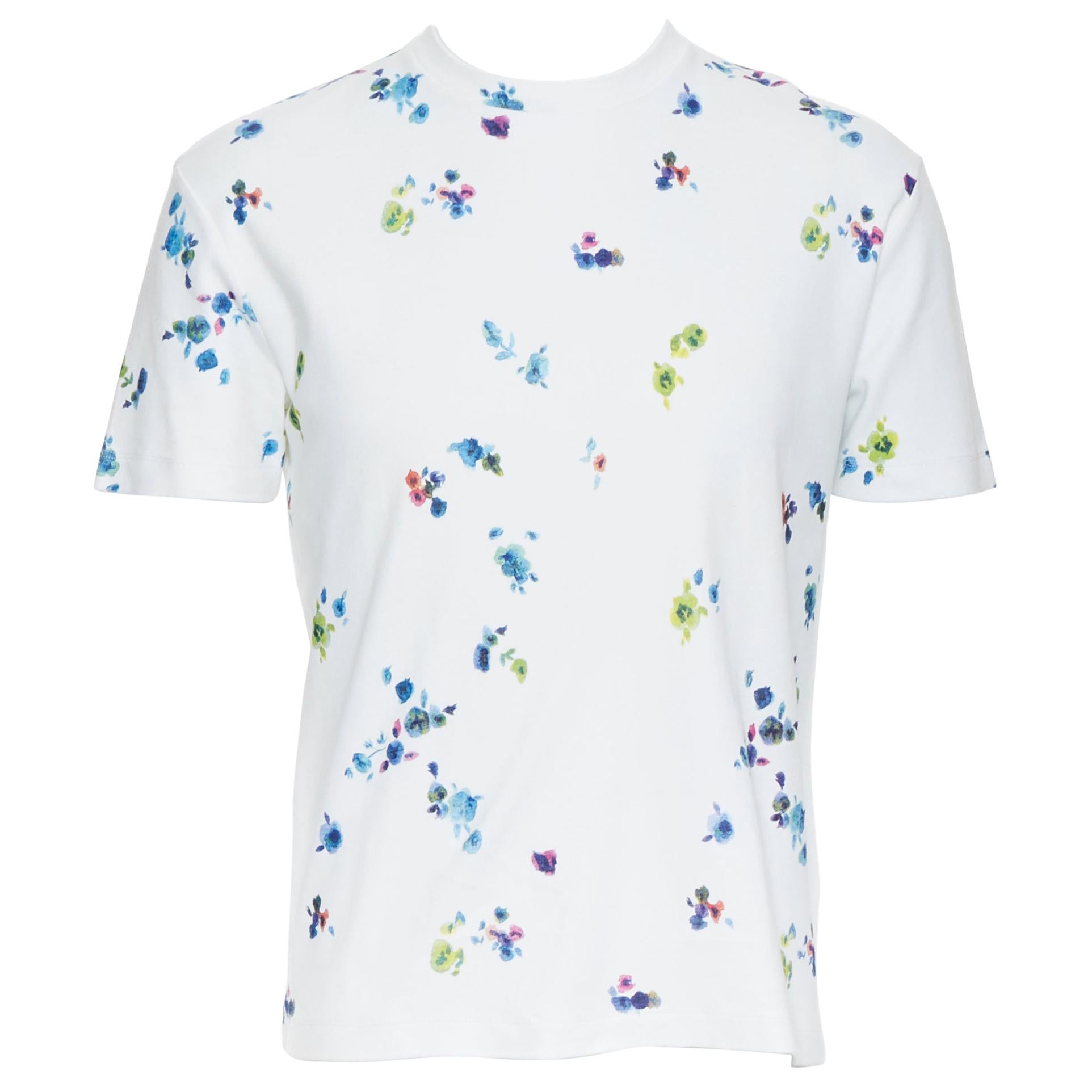 RAF SIMONS 100% white multicolor watercolor floral print short sleeve t-shirt XS