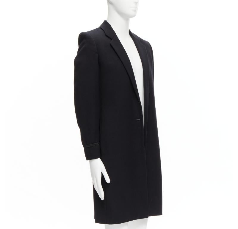 Nero Raf Simons 1999 Vintage Runway nero lana pettinata raso giacca cappotto EU48 M in vendita