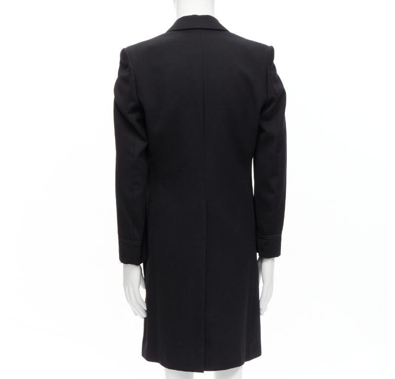 Uomo Raf Simons 1999 Vintage Runway nero lana pettinata raso giacca cappotto EU48 M in vendita