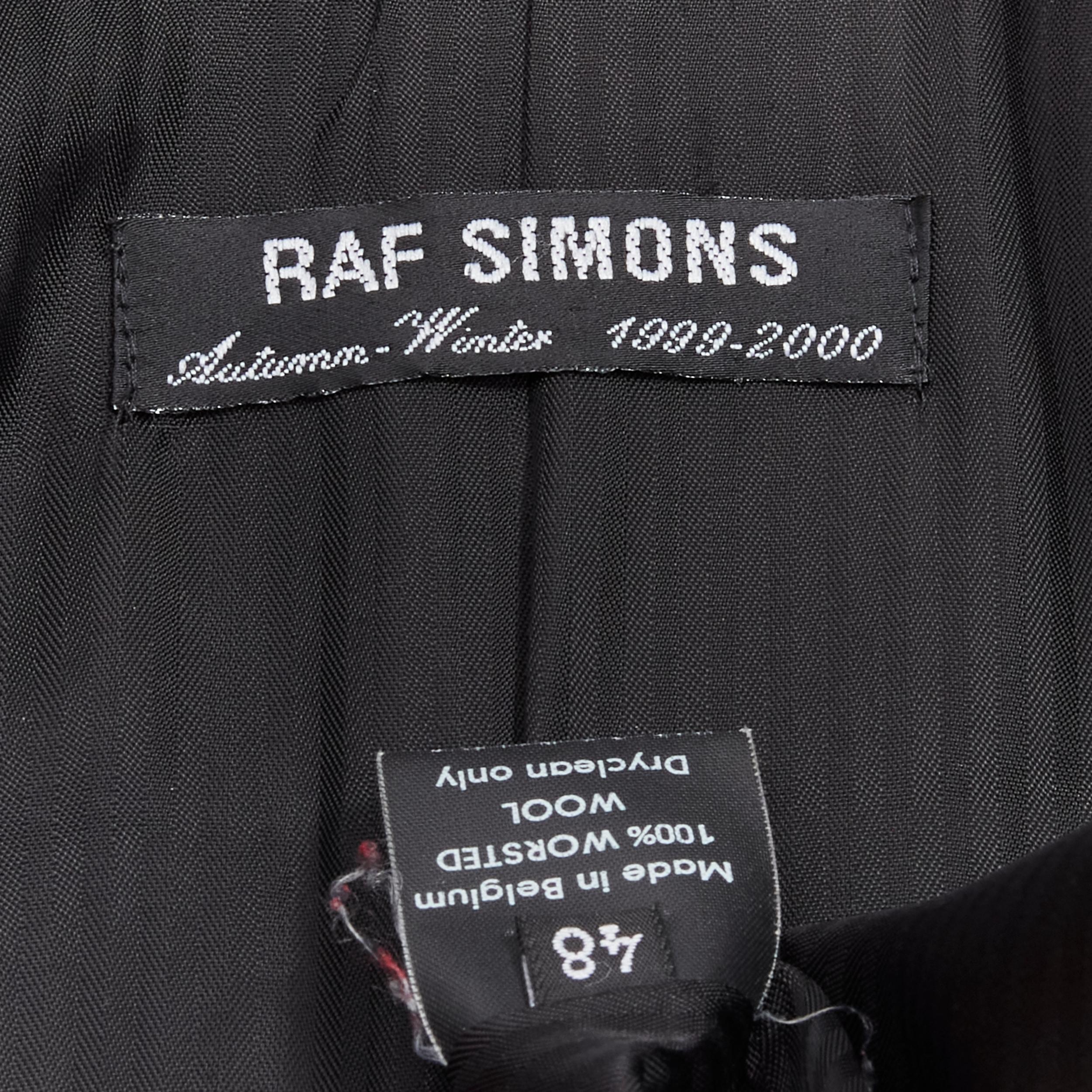 RAF SIMONS 1999 Vintage Runway black worsted wool satin coat jacket EU48 M For Sale 5