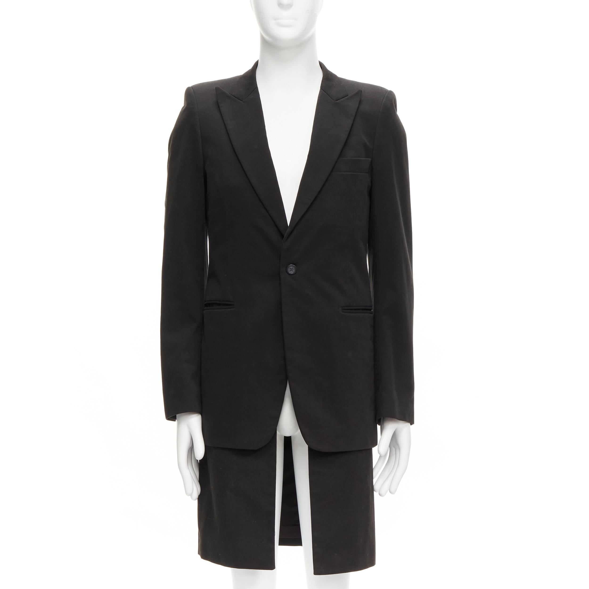 Black RAF SIMONS 2002 cotton black detachable layered longline coat jacket IT46 S For Sale