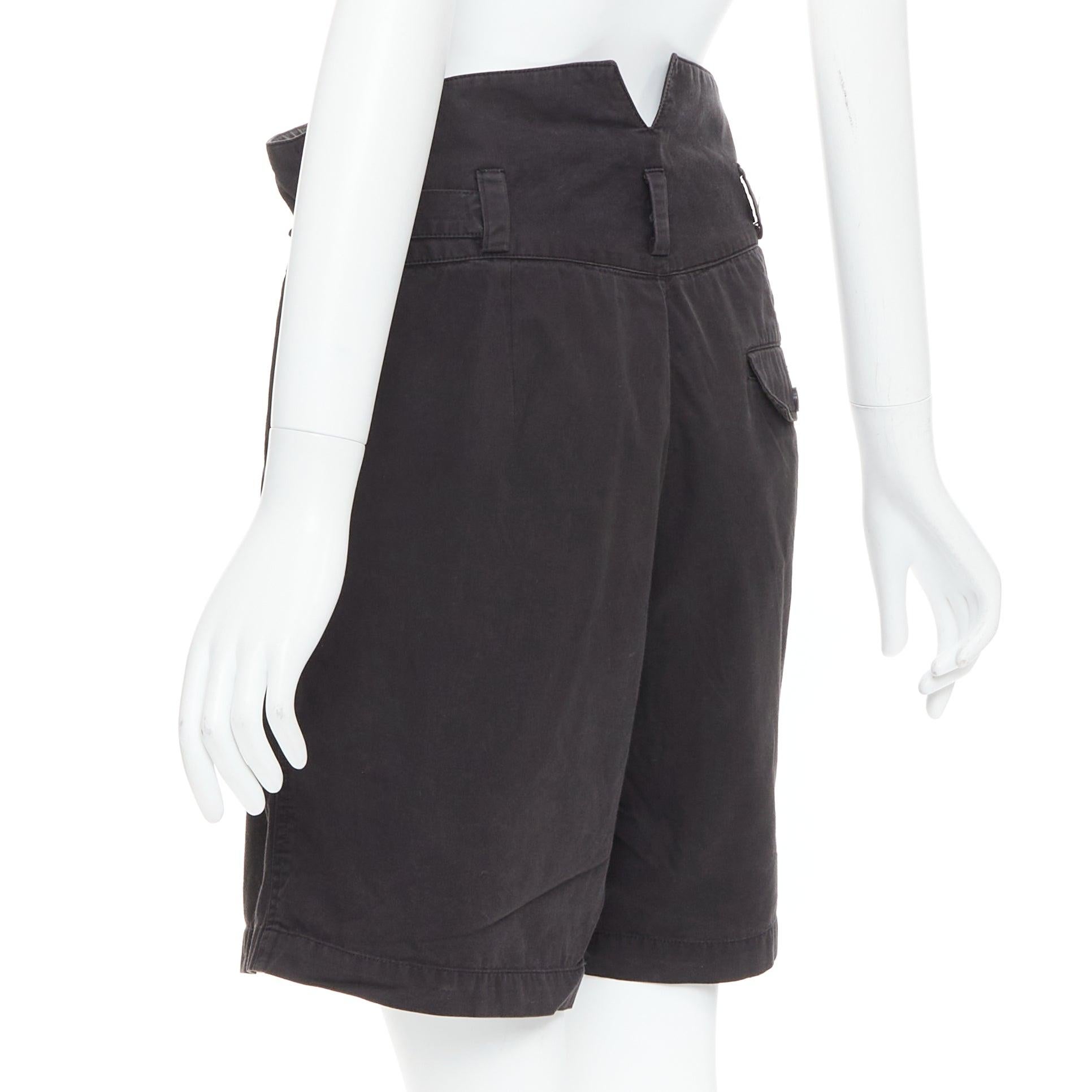 RAF SIMONS 2006 black cotton high waist paperbag wide shorts EU50 XL For Sale 1