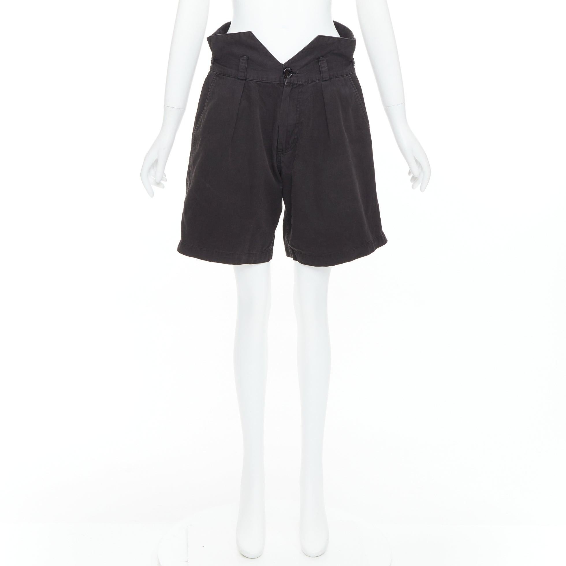 RAF SIMONS 2006 black cotton high waist paperbag wide shorts EU50 XL For Sale 4