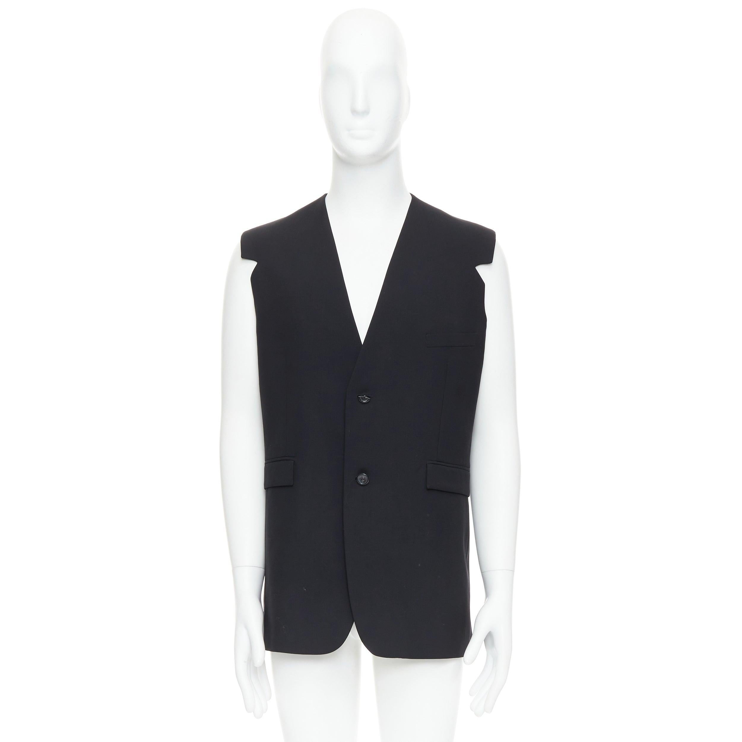 RAF SIMONS 2009 black 100% wool v cut armhole waistcoat IT52 XL For Sale 4