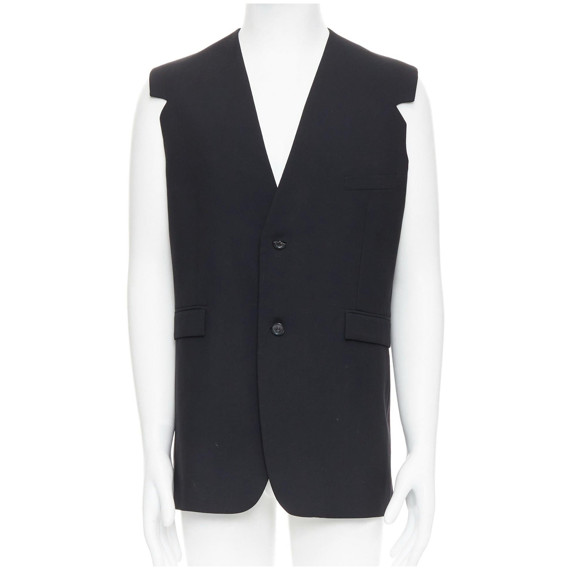 RAF SIMONS 2009 noir 100% laine gilet coupe en v avec emmanchure IT52 XL