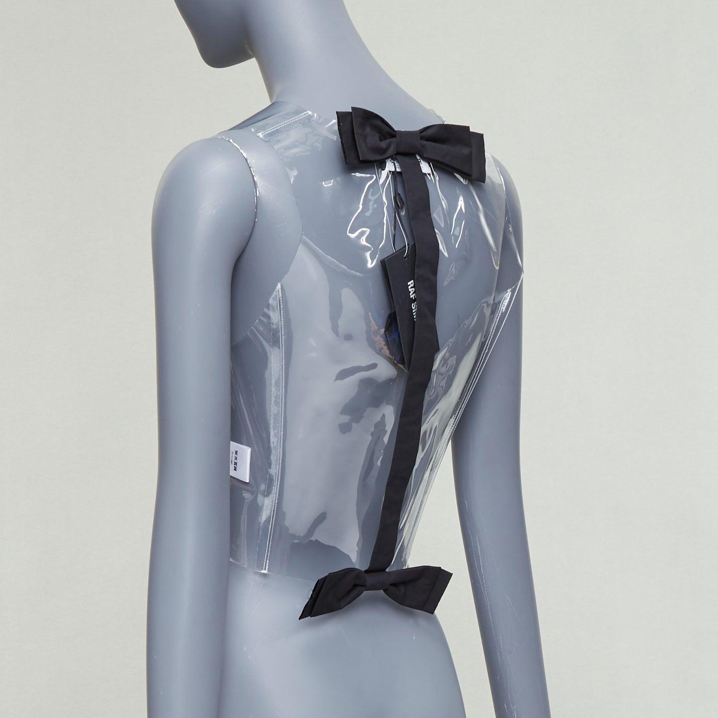 RAF SIMONS 2021 clear PVC black cotton bow snap buttons gilet vest FR34 XS 1