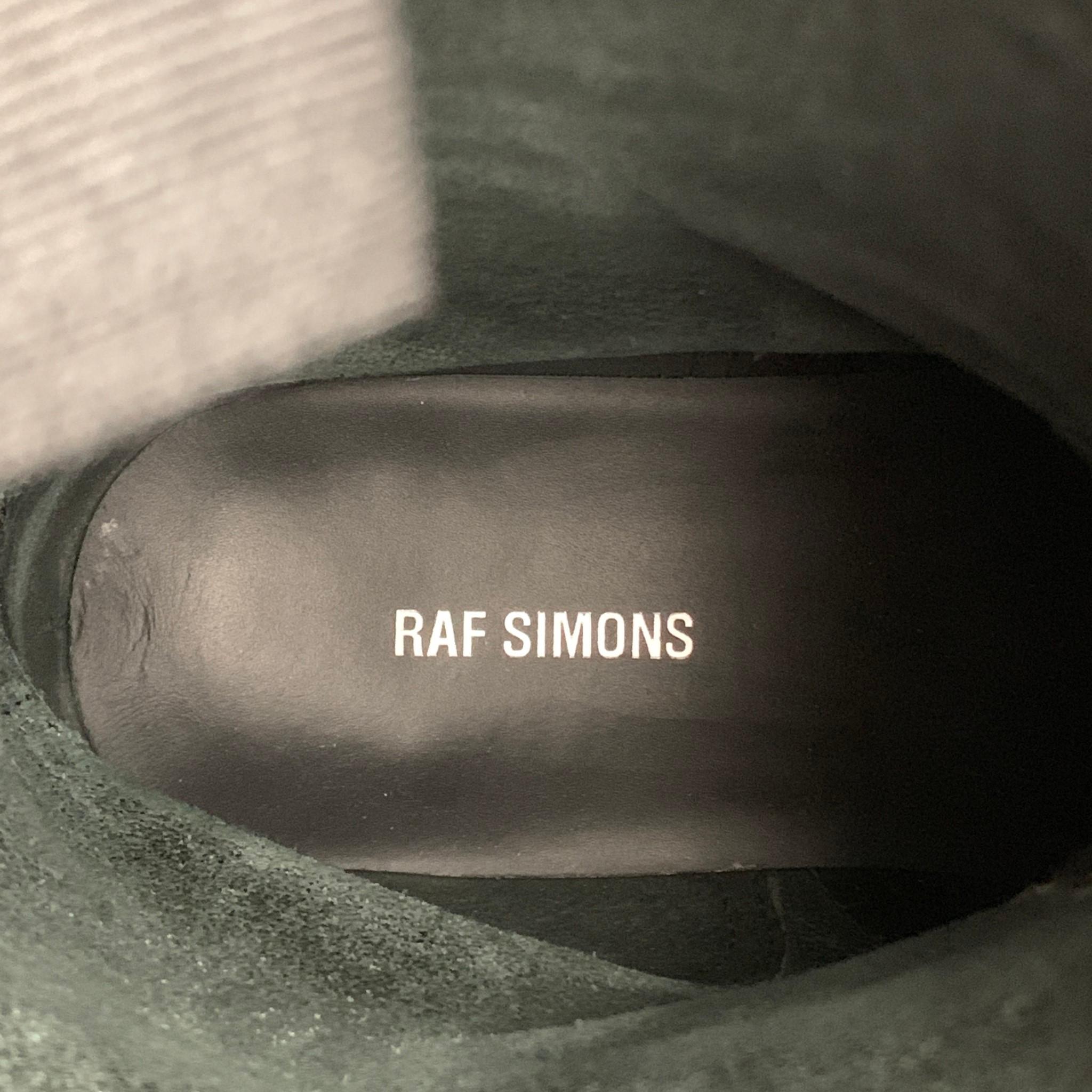 Men's RAF SIMONS A/W 19 Size 10 Black Debossed Logo Leather Pull On Boots