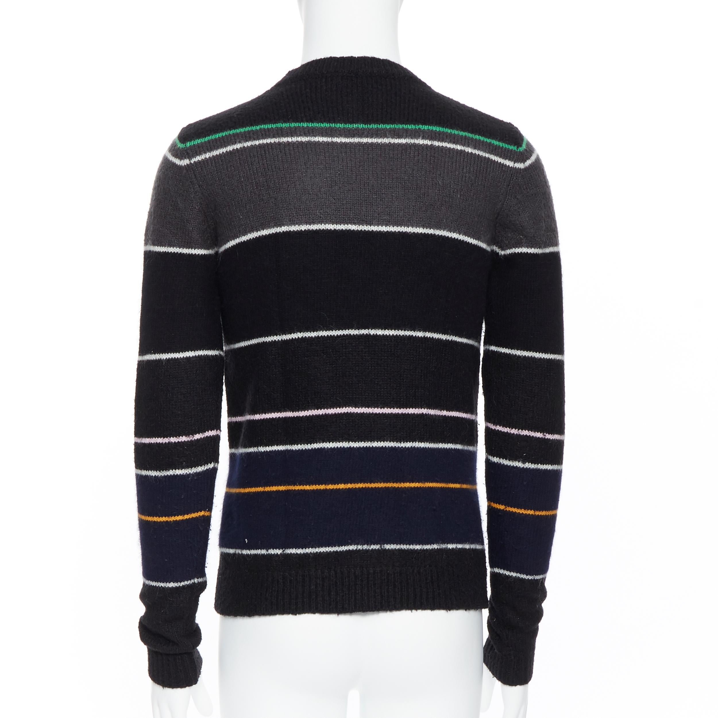 Black RAF SIMONS black grey merino wool blend striped long sleeve sweater S