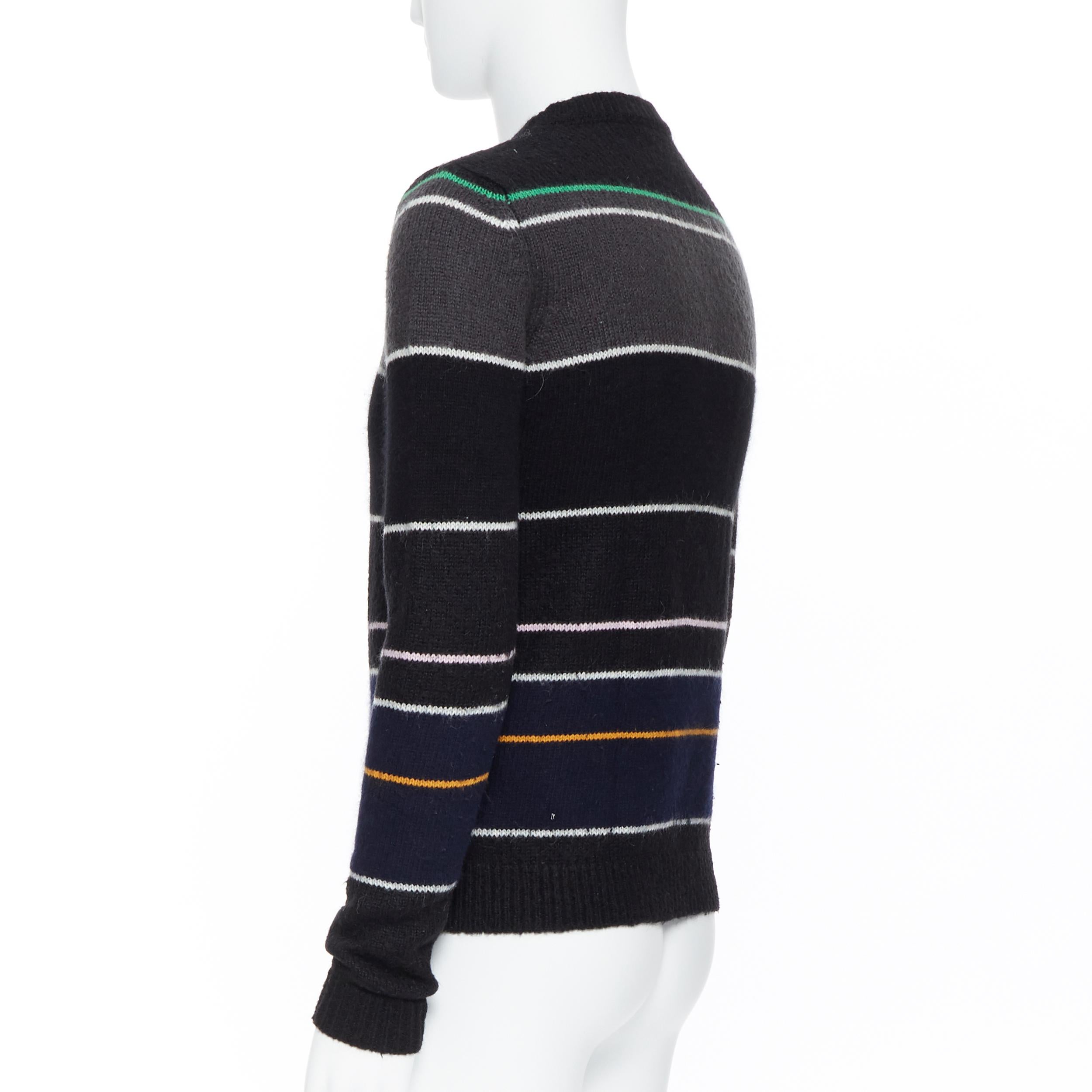 RAF SIMONS black grey merino wool blend striped long sleeve sweater S In Excellent Condition In Hong Kong, NT