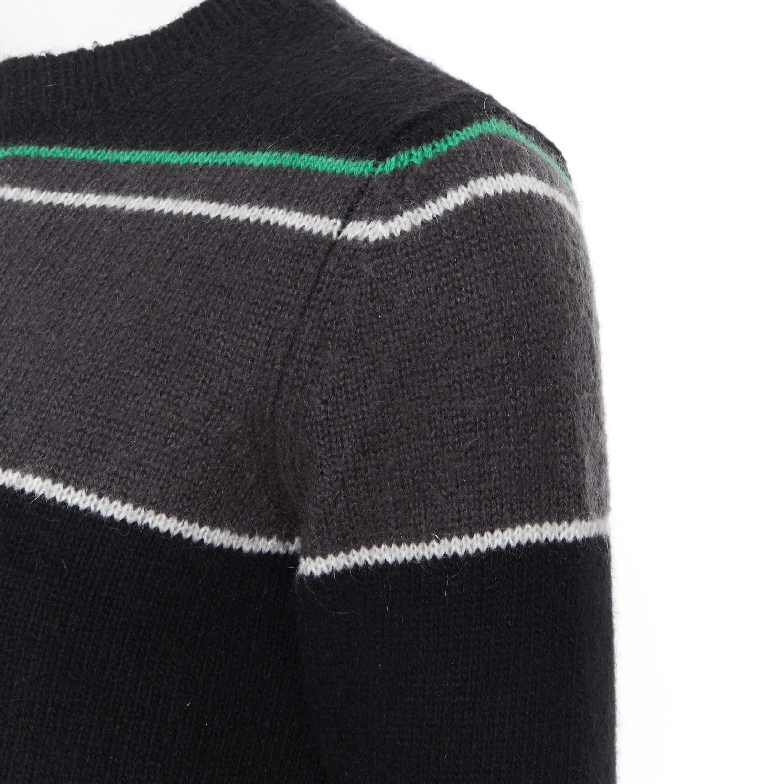 Men's RAF SIMONS black grey merino wool blend striped long sleeve sweater S
