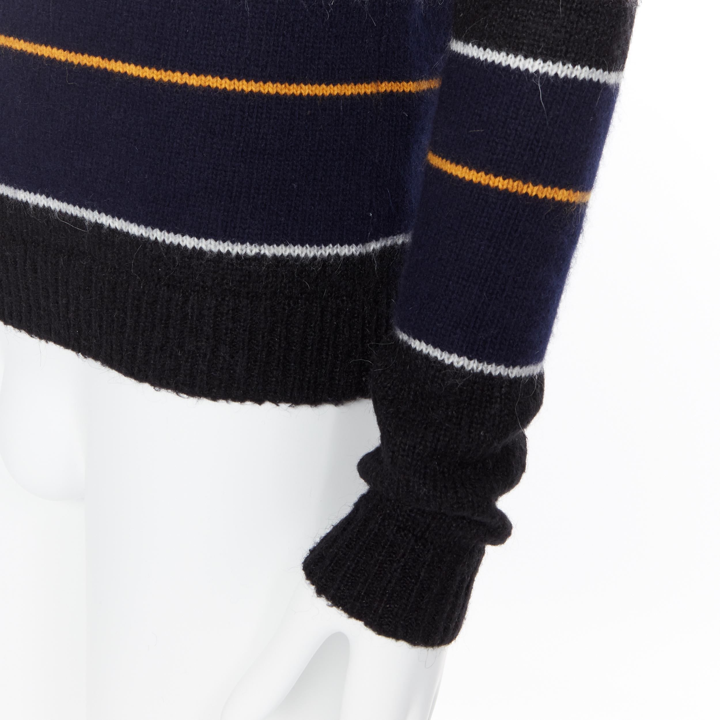 RAF SIMONS black grey merino wool blend striped long sleeve sweater S 1