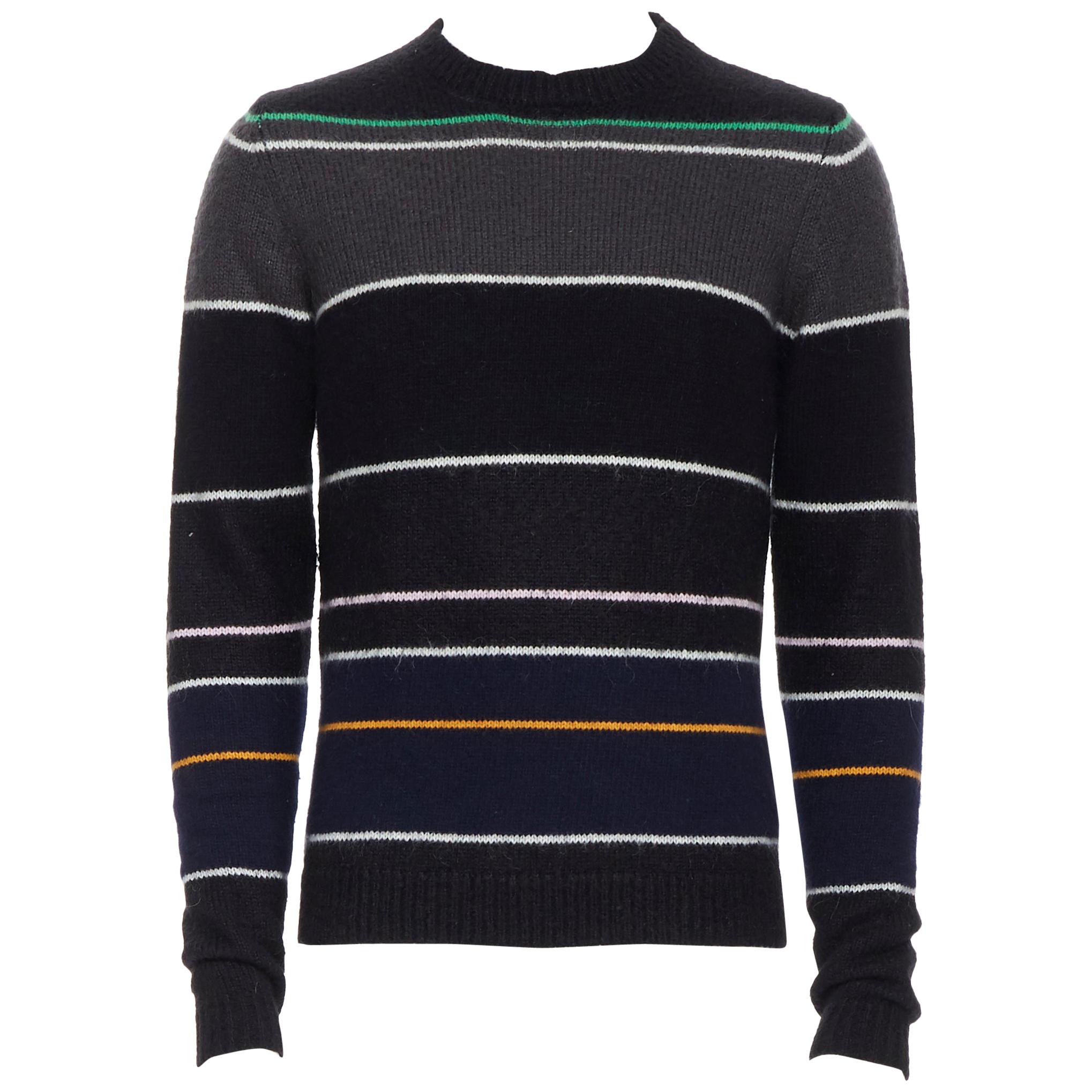 RAF SIMONS black grey merino wool blend striped long sleeve sweater S