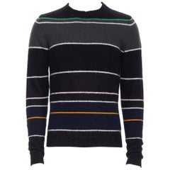 RAF SIMONS Schwarzgrauer Pullover mit langen Ärmeln aus Merinowollemischung mit gestreiften Streifen S