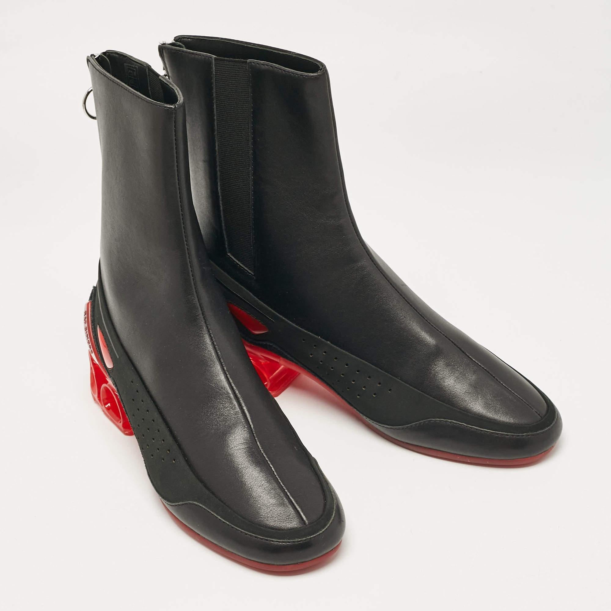 Women's Raf Simons Black Leather Ankle Length Boots Size 41 For Sale