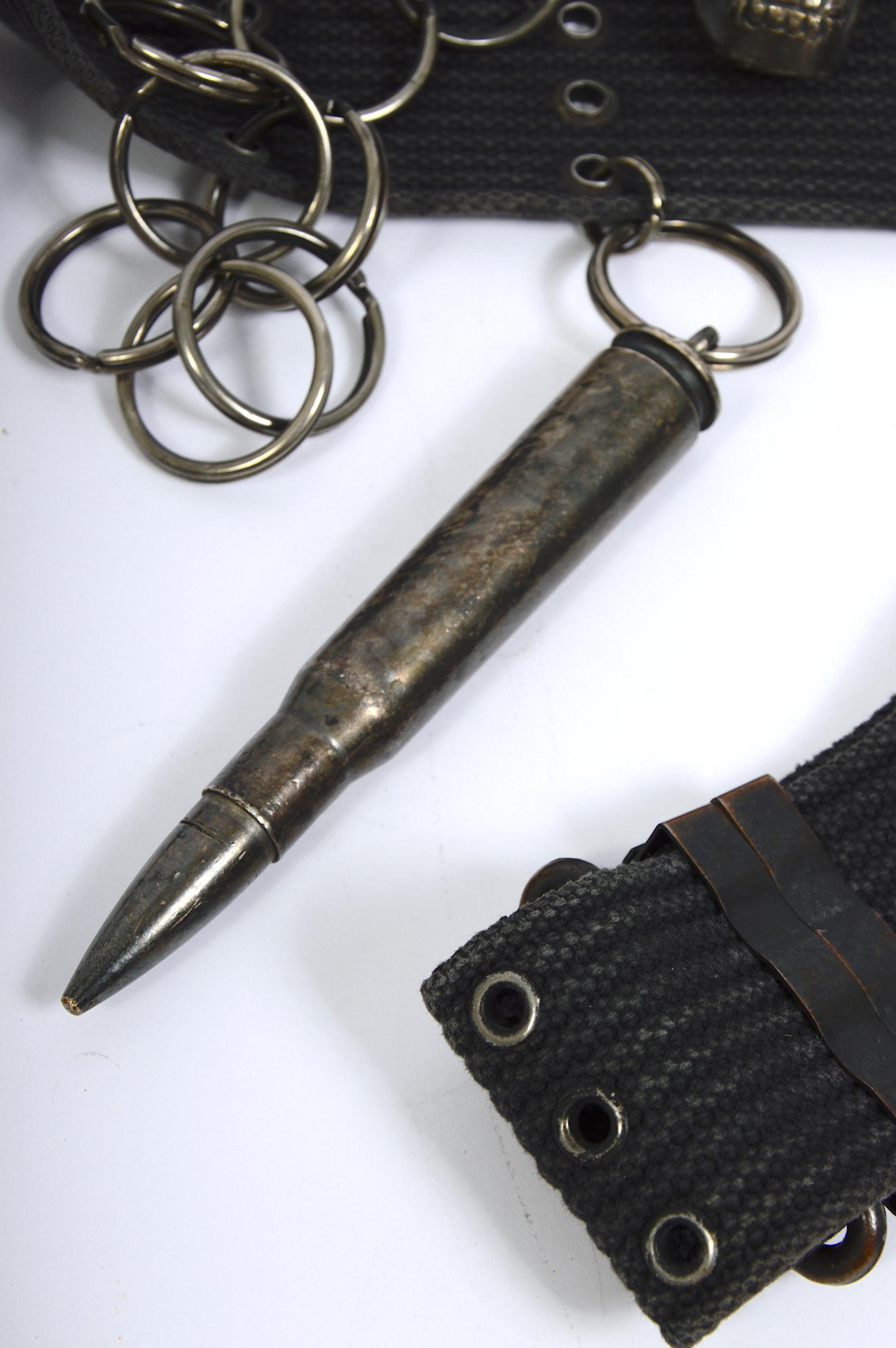 Black Raf Simons Riot! Riot! Riot! Combat Belt With Attached Silver Charms, Fall 2001