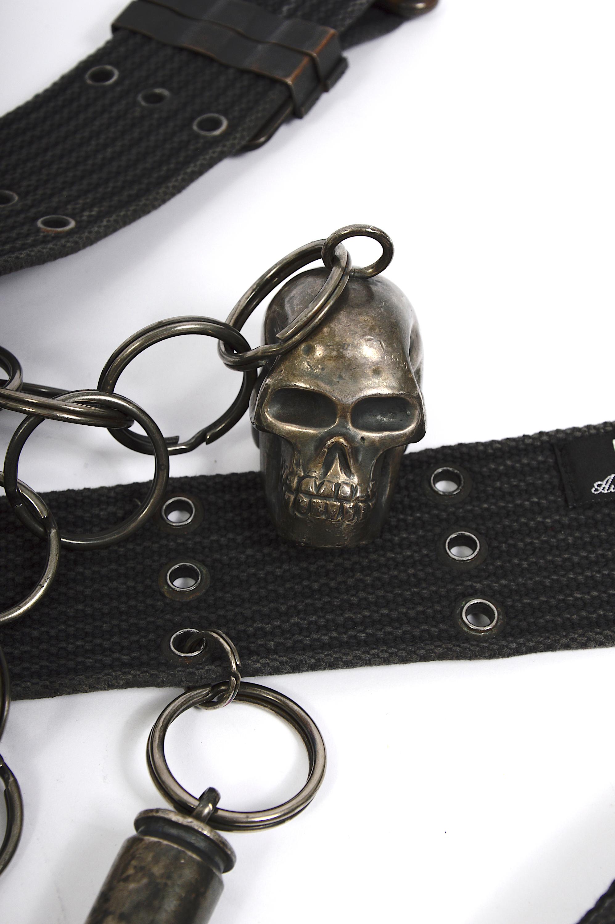 Raf Simons Riot! Riot! Riot! Combat Belt With Attached Silver Charms, Fall 2001 In Excellent Condition In Antwerpen, Vlaams Gewest
