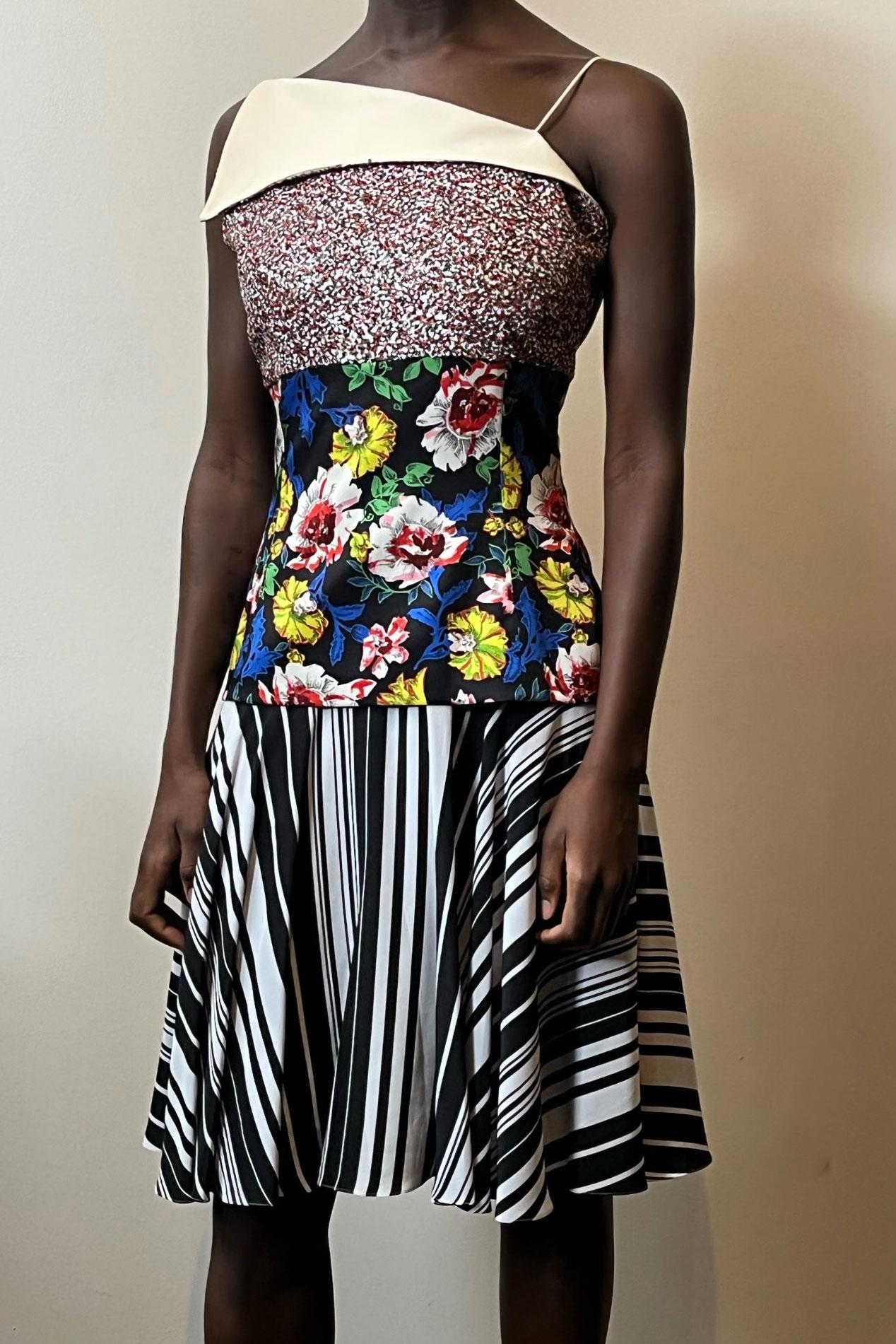 Black Raf Simons for Christian Dior multicolor silk dress For Sale