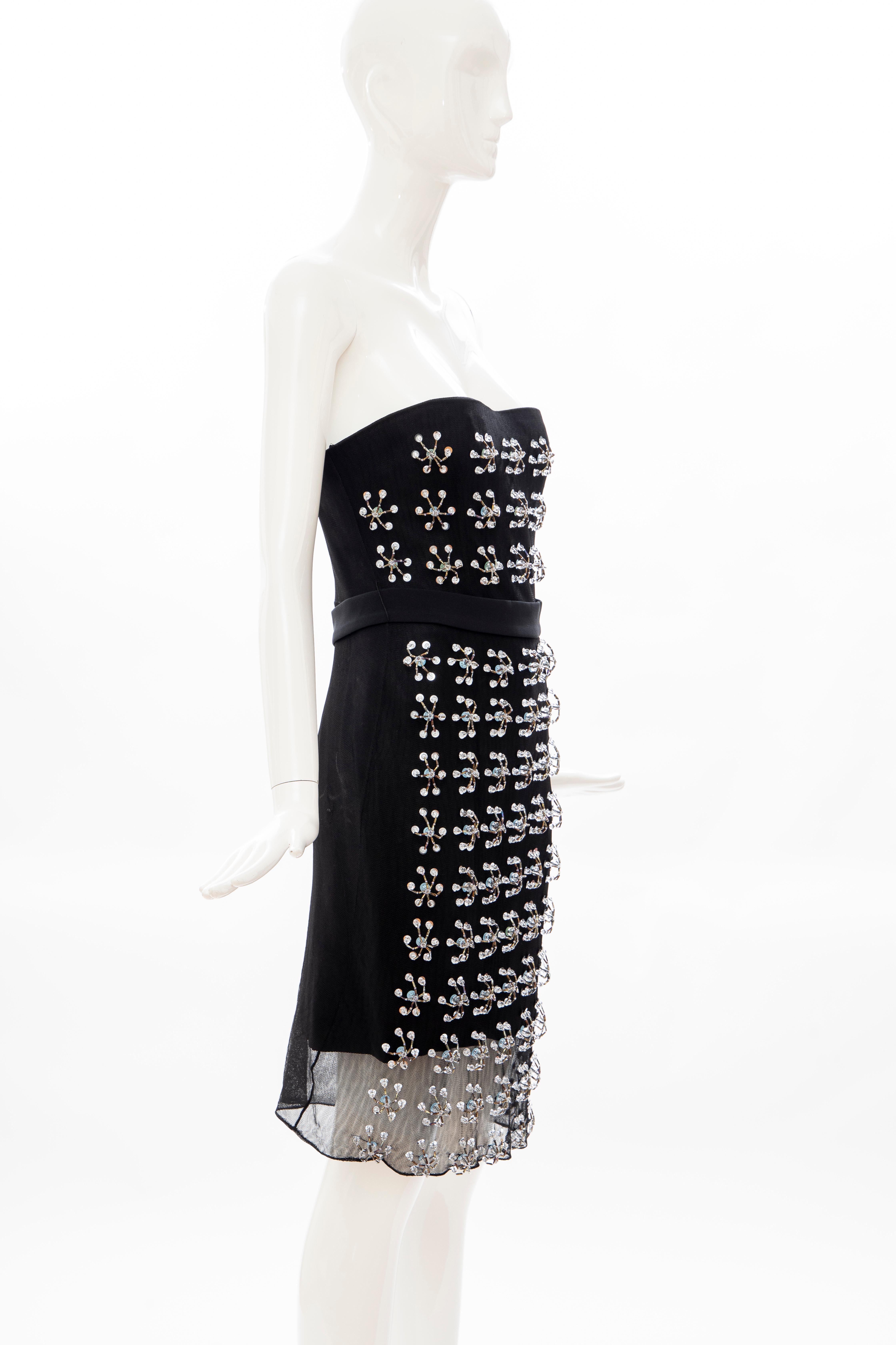 Black Raf Simons for Christian Dior Runway Strapless Embroidered Dress, Spring 2013 For Sale