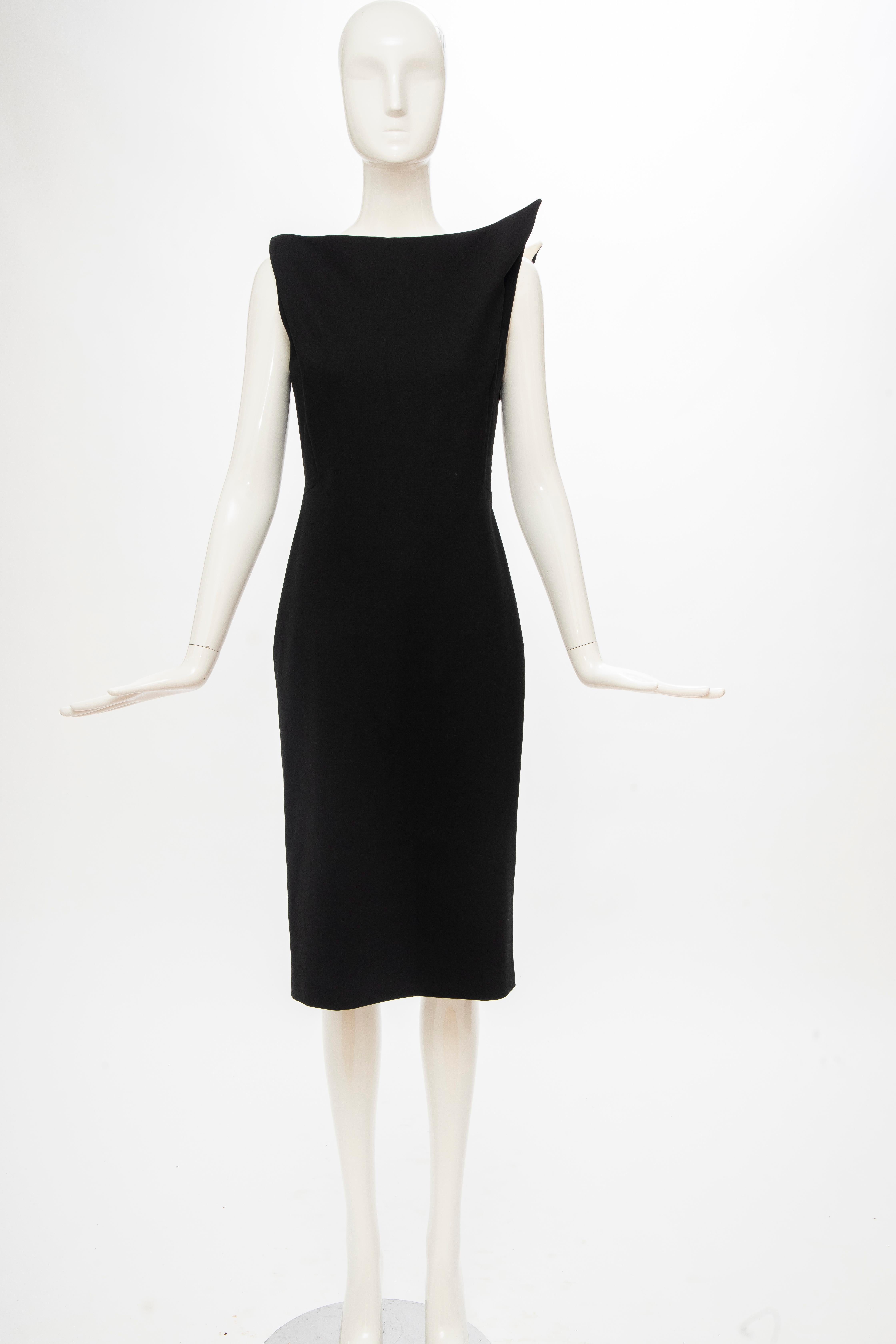 Raf Simons for Jil Sander, Runway Fall 2009, black virgin wool, spandex, sculptural dress with bateau neckline, concealed side zip and hook and eye closure, fully lined. 

Inspired by the mid-century French ceramicist Pol Chambost.

IT. 34, US.
