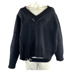 RAF SIMONS FW2018 Size L Navy Knitted Wool V Neck Sweater