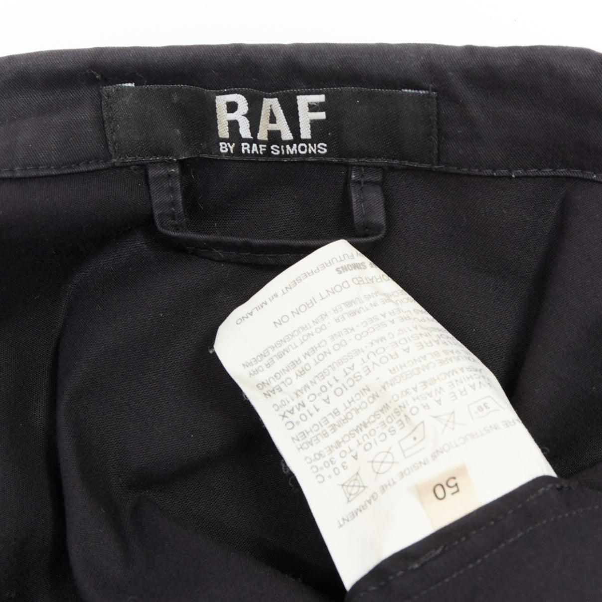 RAF SIMONS RAF blazer noir en coton mélangé à col caché et froncé IT50 L en vente 4