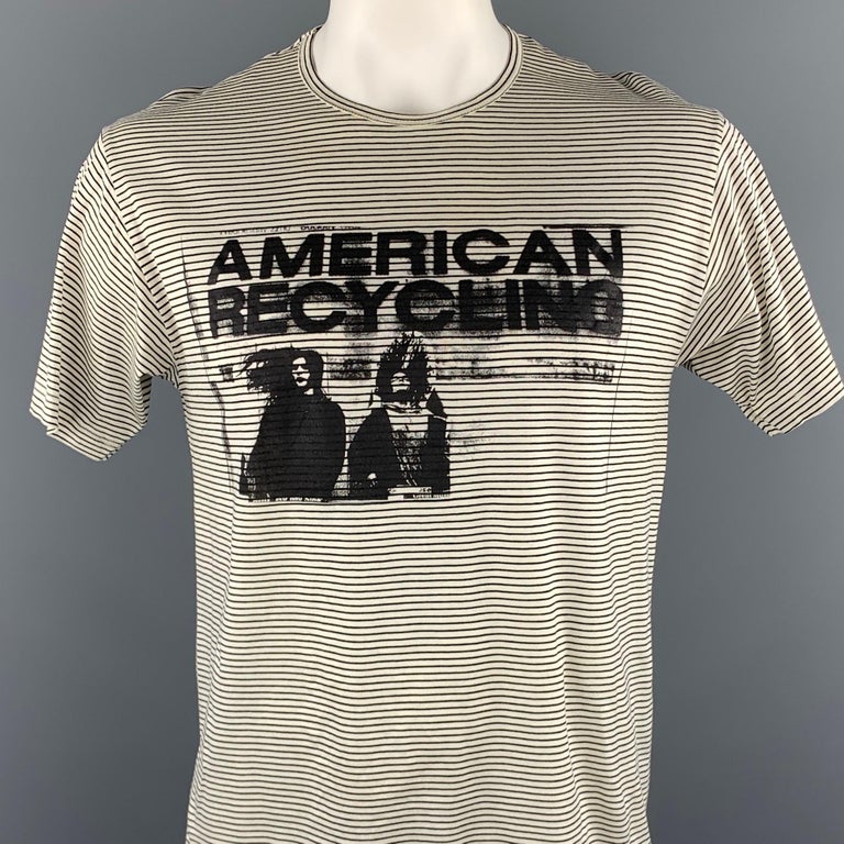 RAF SIMONS 2002 "AMERICAN RECYCLING" Size M Black and White Stripe T- Shirt at 1stDibs