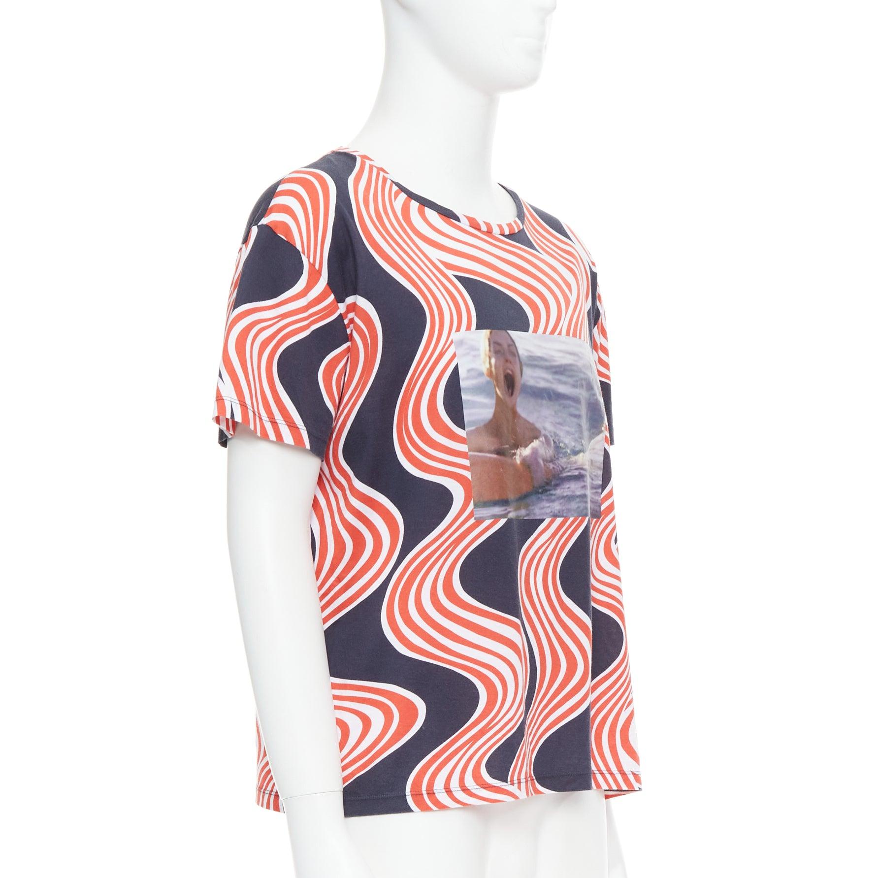 Beige RAF SIMONS Scream red black cotton swirl photo print tshirt M