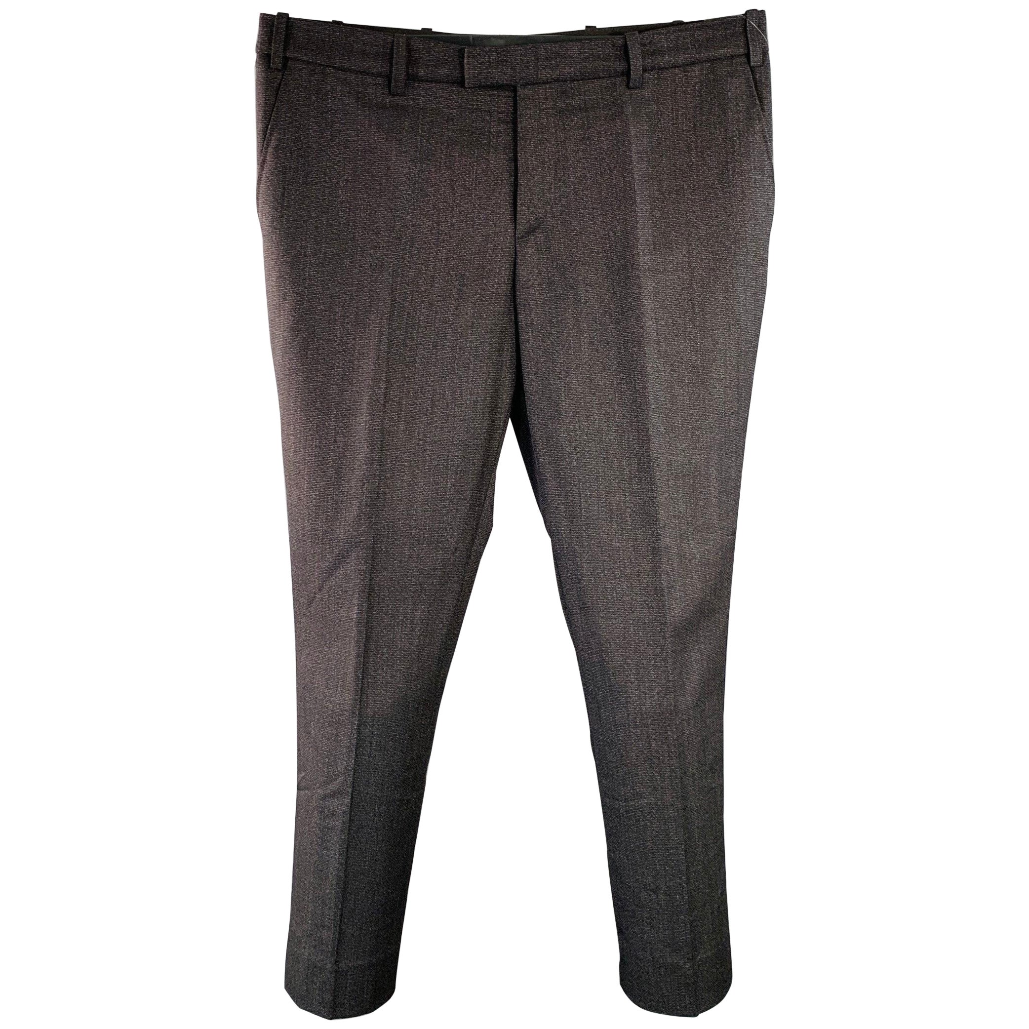 RAF SIMONS Size 38 Black Red Woven Virgin Wool Mohair Flat Front Dress Pants For Sale