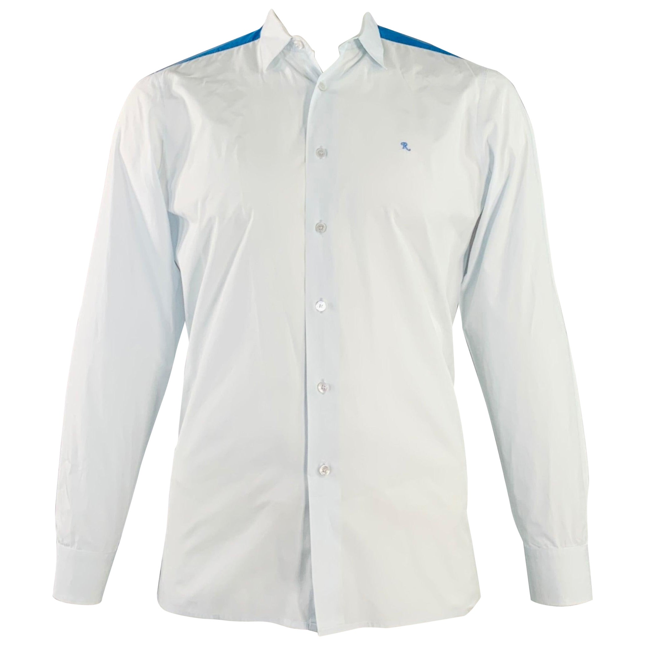 RAF SIMONS Size 42 Light Blue Aqua Cotton Button Down Long Sleeve Shirt