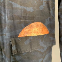 RAF SIMONS Size 42 Navy Black Camo Cotton Hooded Coat