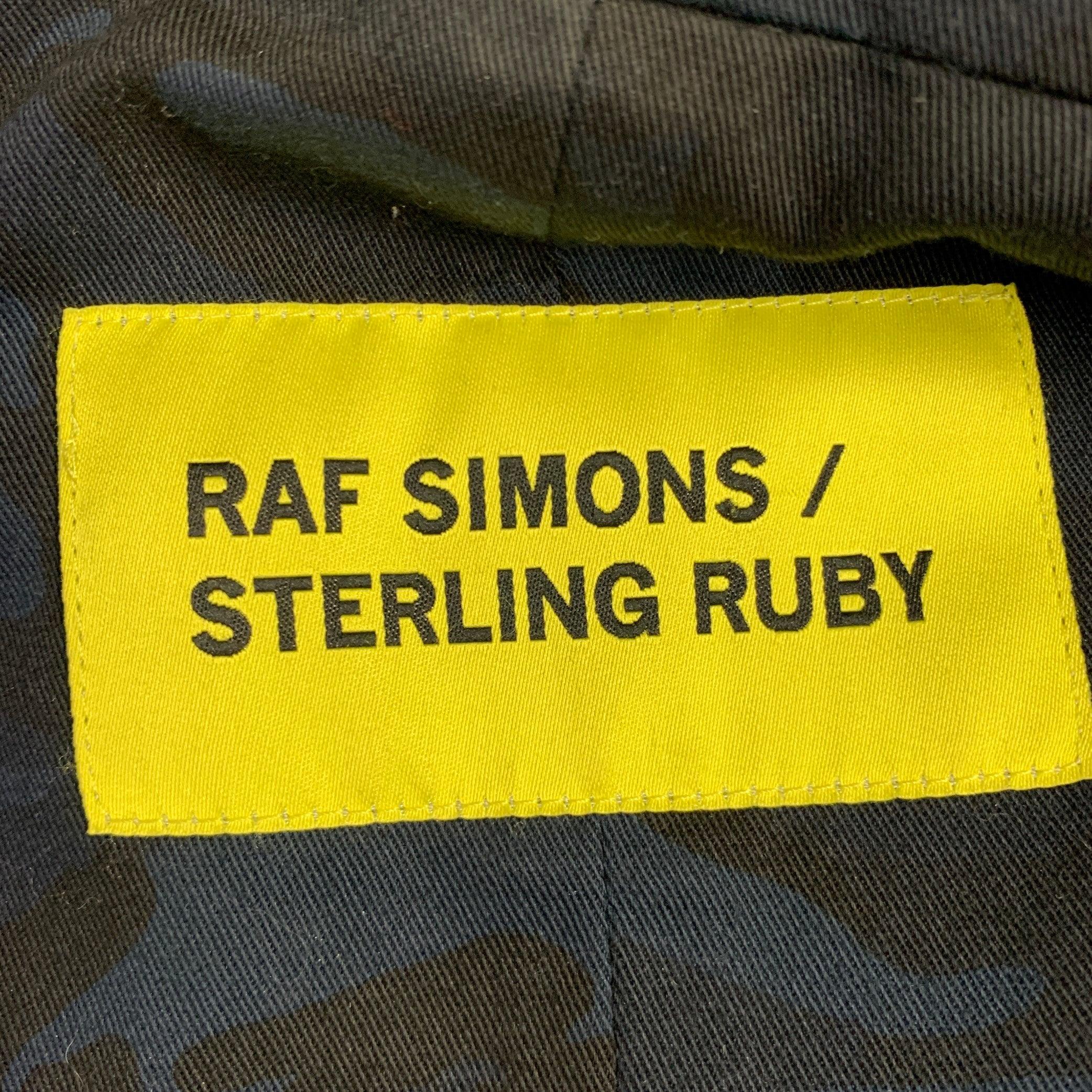 RAF SIMONS Size 42 Navy Black Camo Cotton Hooded Coat For Sale 3