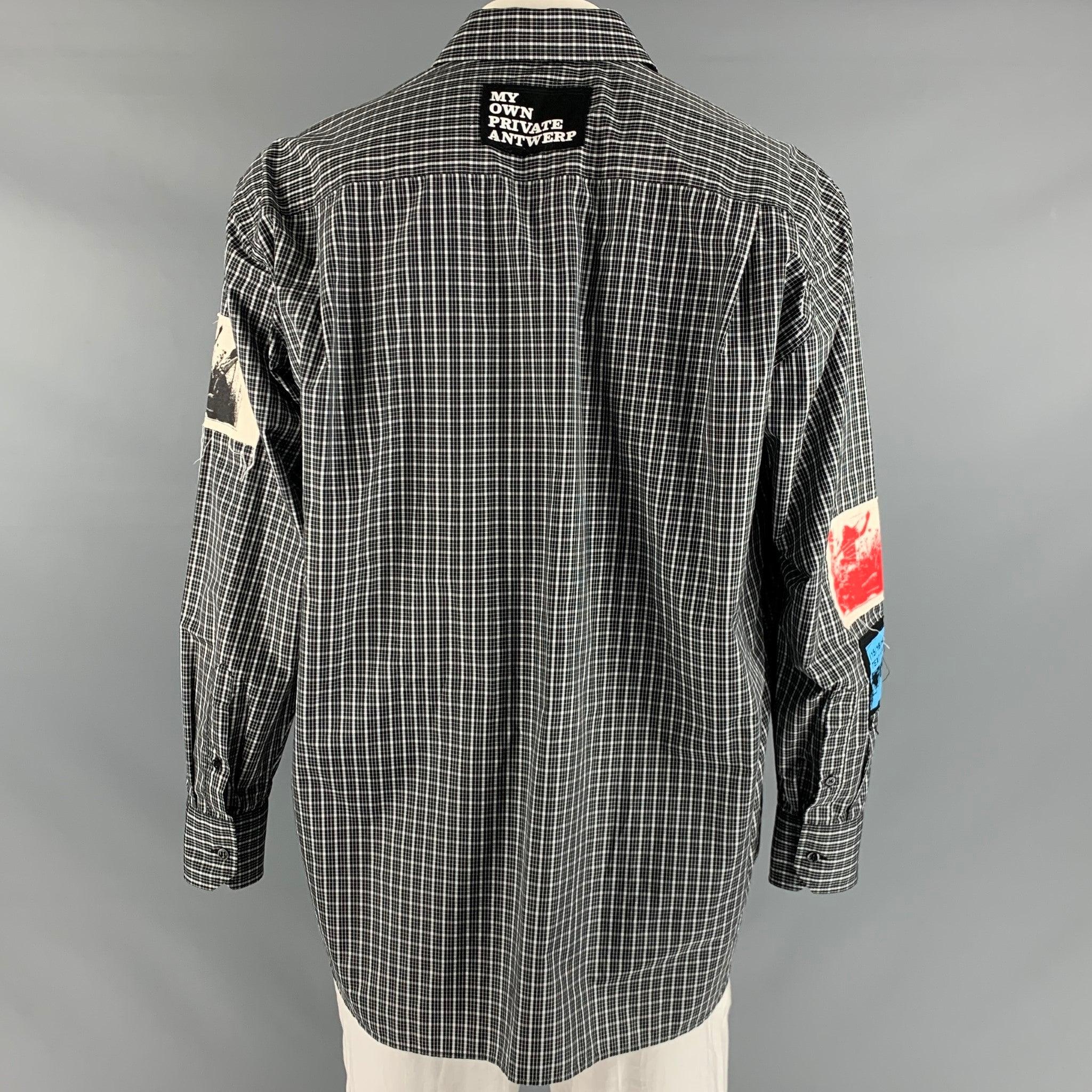 RAF SIMONS Size 44 Black White Checkered Cotton Polyester Long Sleeve Shirt In Excellent Condition In San Francisco, CA