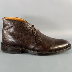 RAF SIMONS Size 8 Brown Pebble Grain Leather Lace-Up Ankle Chukka Boots