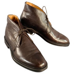 RAF SIMONS Size 8 Brown Pebble Grain Leather Lace-Up Ankle Chukka Boots