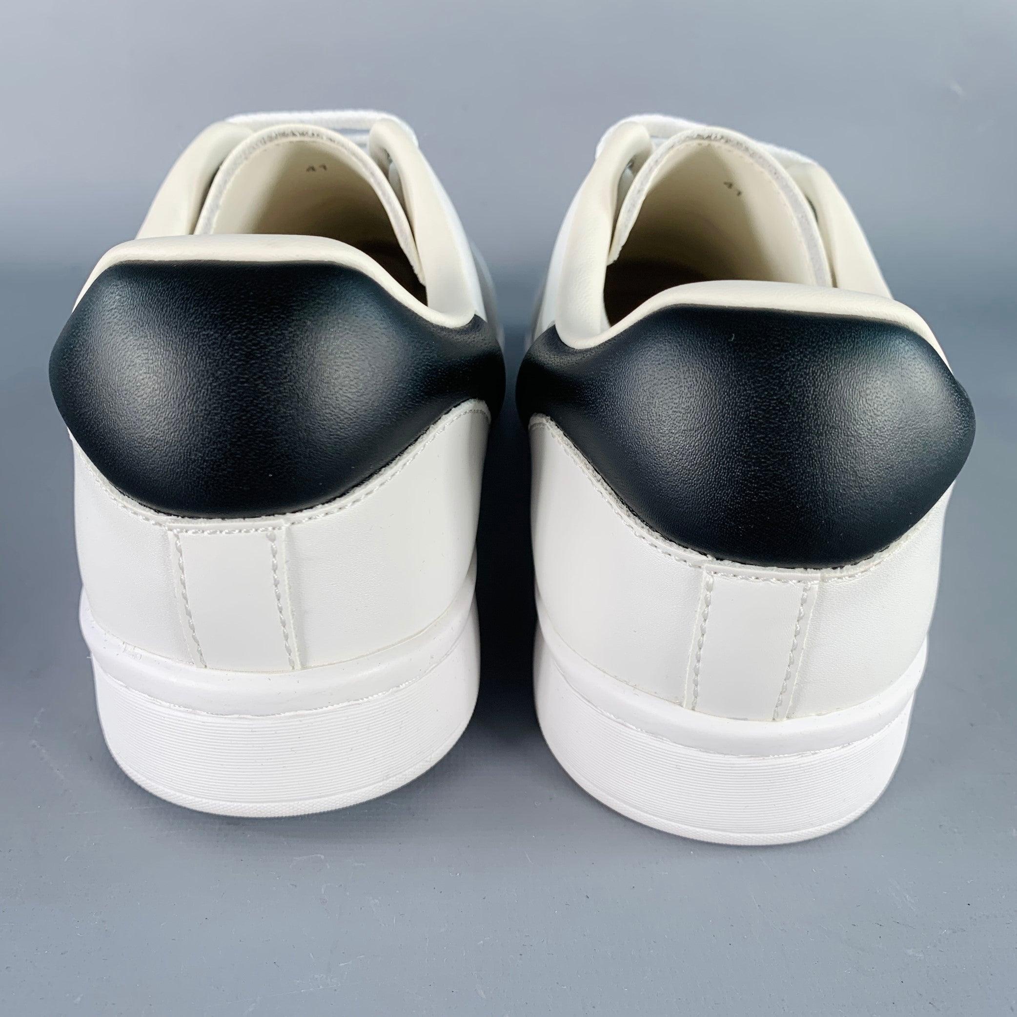 Gray RAF SIMONS Size 8 Orion White Black Leather Lace-Up Low Top Sneakers For Sale