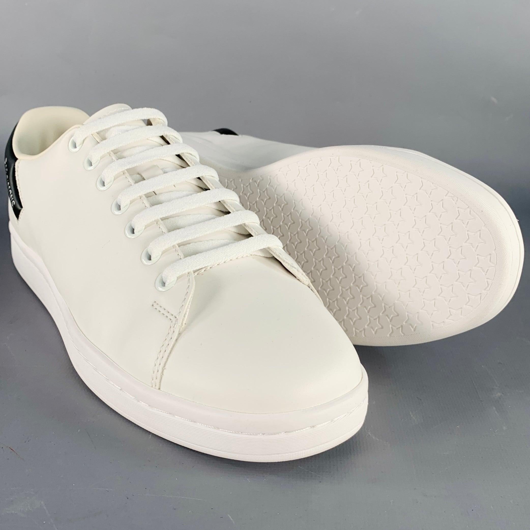 Men's RAF SIMONS Size 8 Orion White Black Leather Lace-Up Low Top Sneakers For Sale