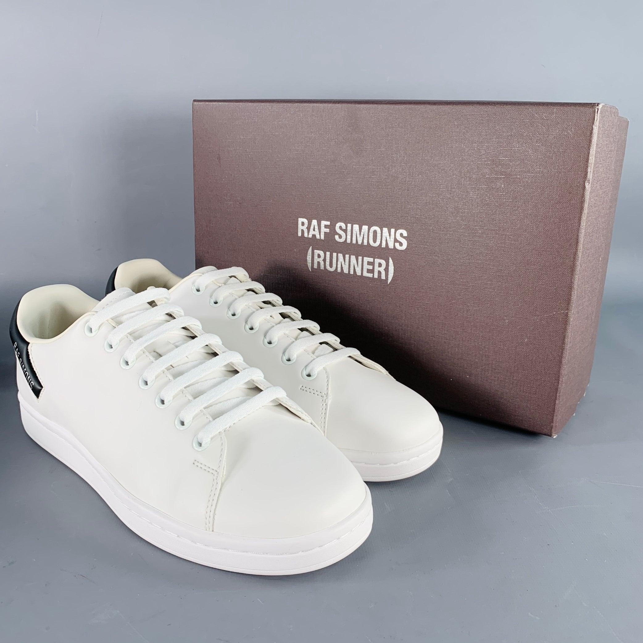 RAF SIMONS Size 8 Orion White Black Leather Lace-Up Low Top Sneakers For Sale 4