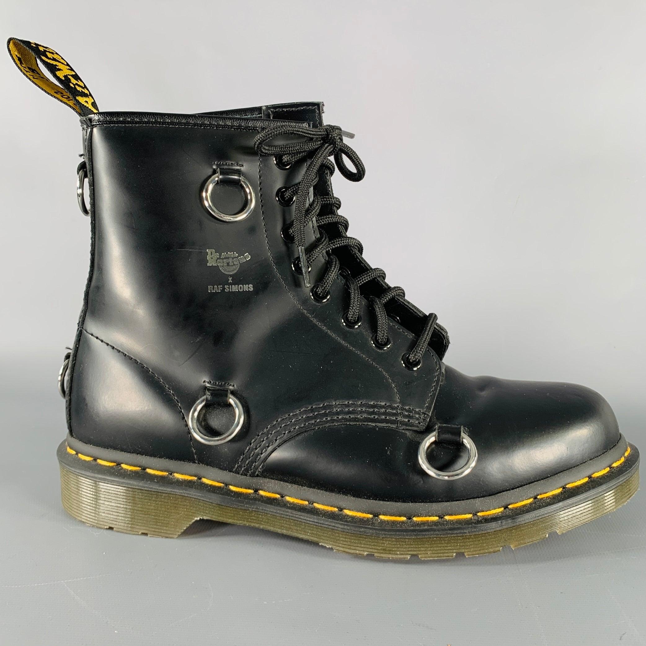 RAF SIMONS Size 9 Black Rings Leather Lace-Up Boots In Excellent Condition For Sale In San Francisco, CA