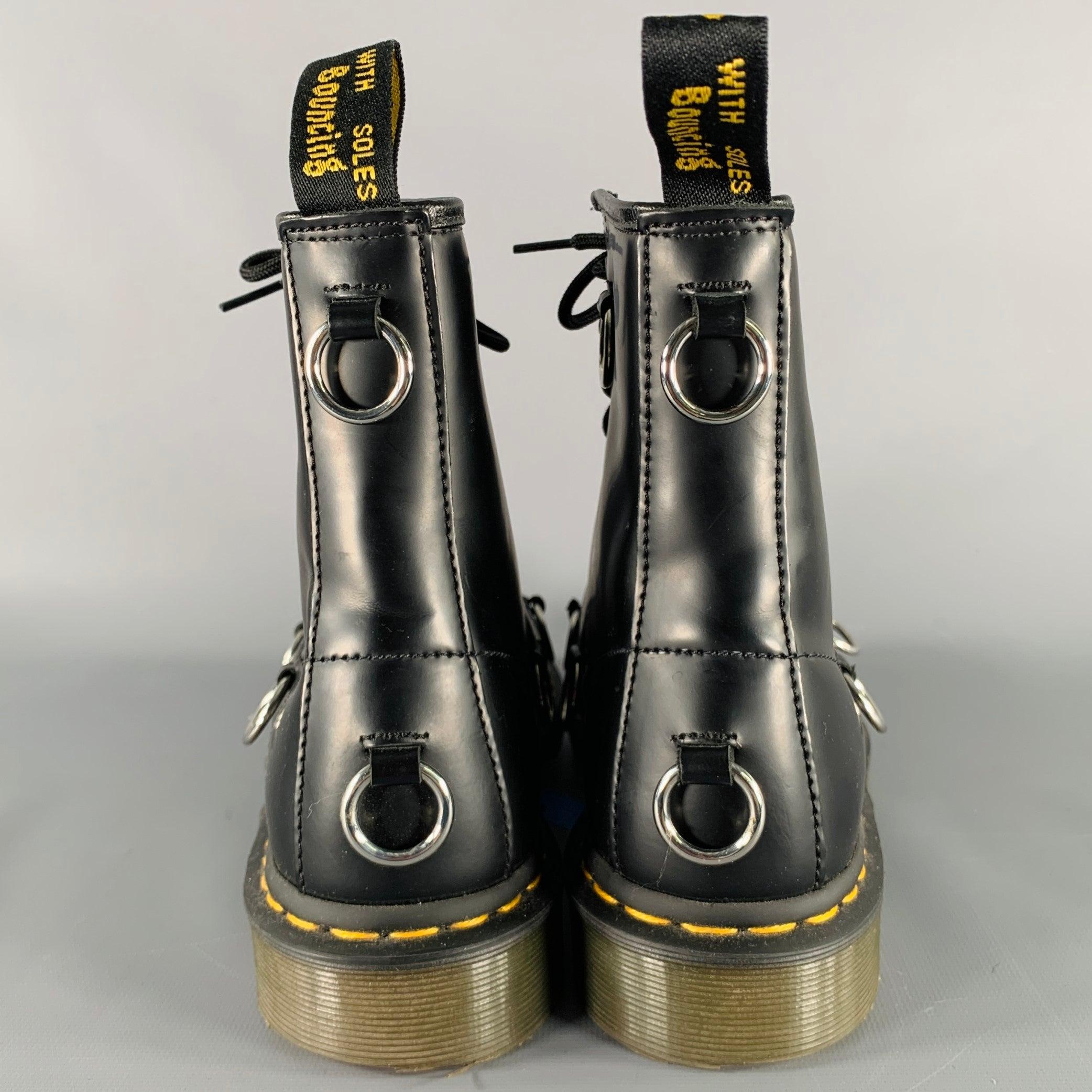 Men's RAF SIMONS Size 9 Black Rings Leather Lace-Up Boots For Sale