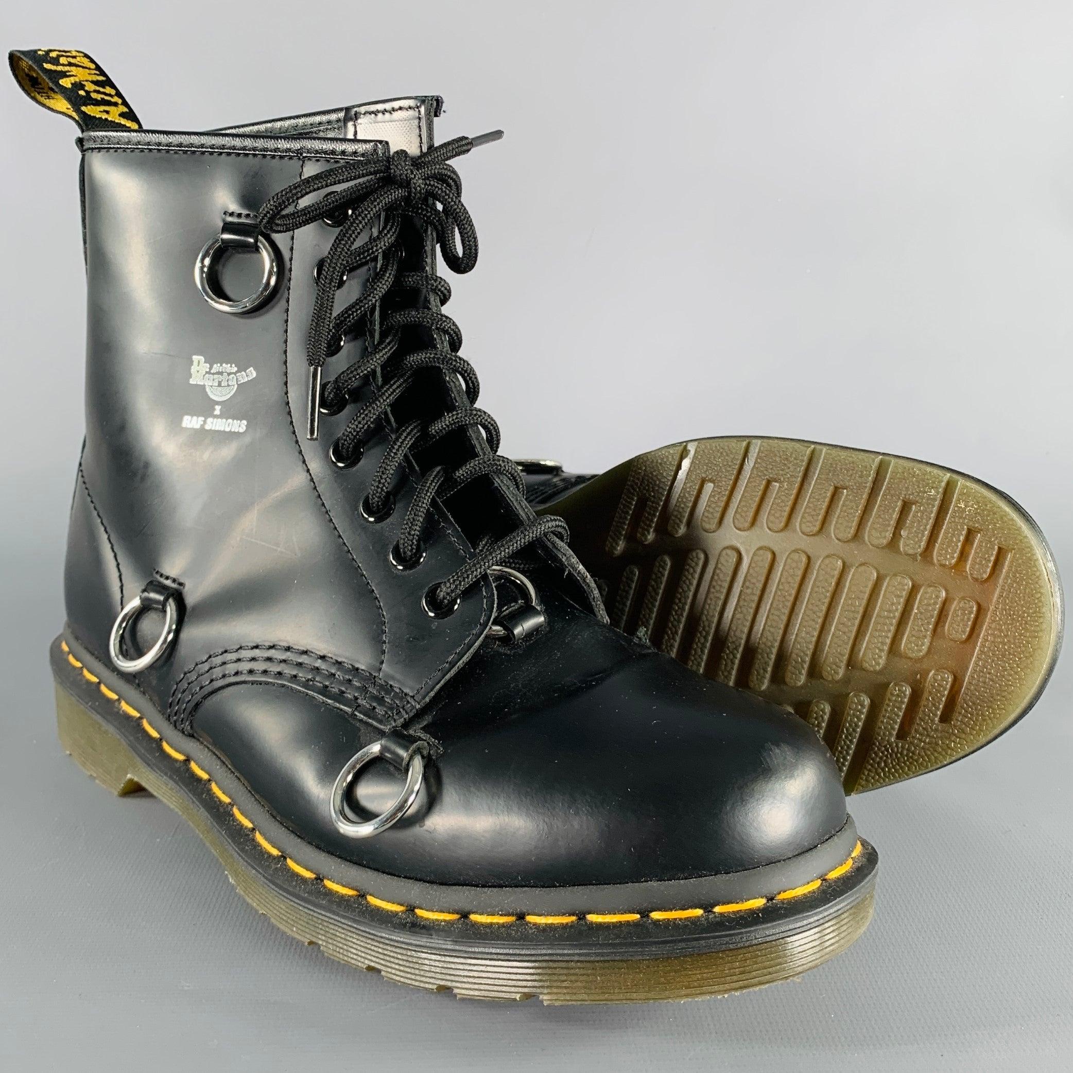 RAF SIMONS Size 9 Black Rings Leather Lace-Up Boots For Sale 2